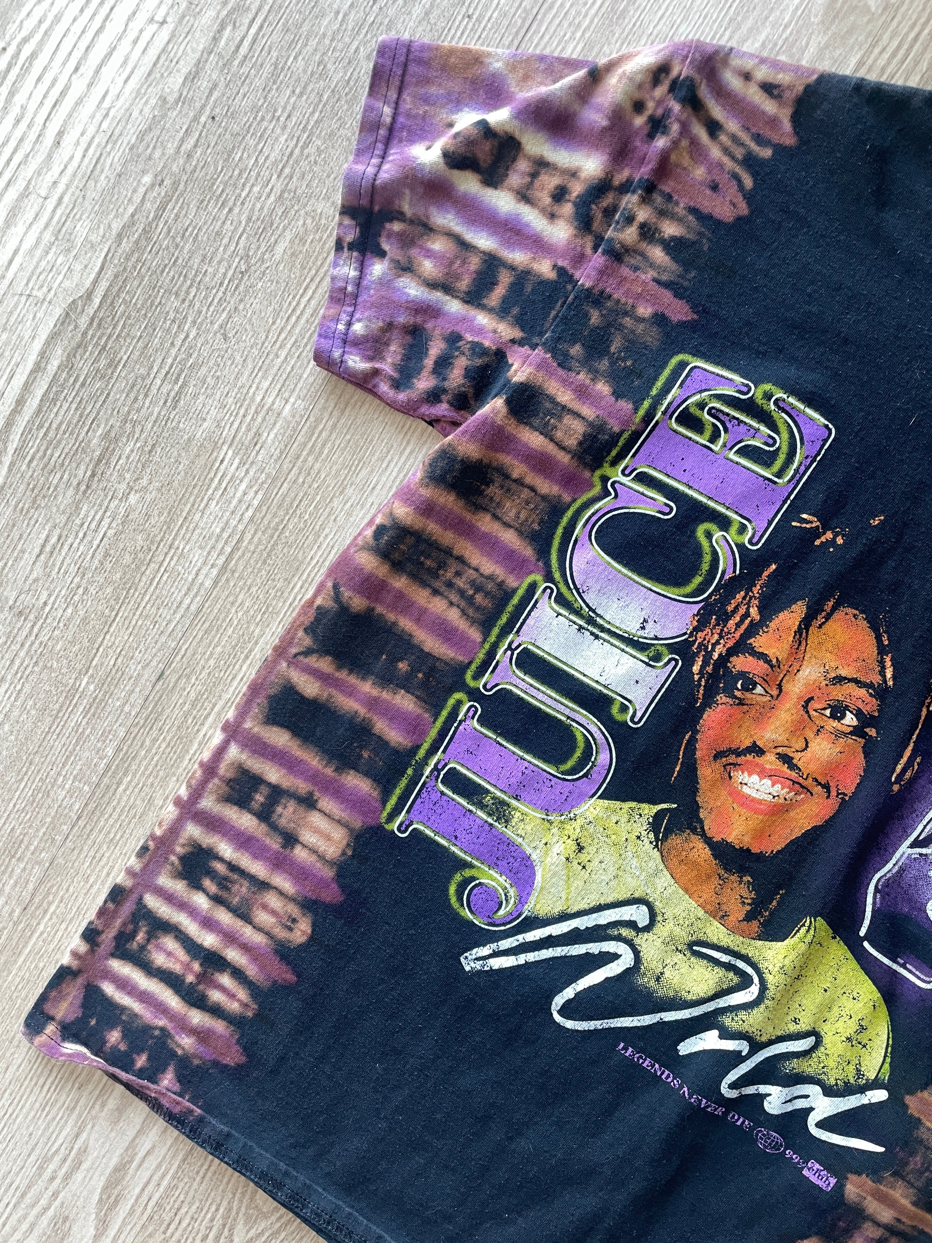 MEDIUM Men’s Juice World Handmade Reverse Tie Dye Short Sleeve T-Shirt | One-Of-a-Kind Upcycled Black and Purple Pleated Acid Dye Top