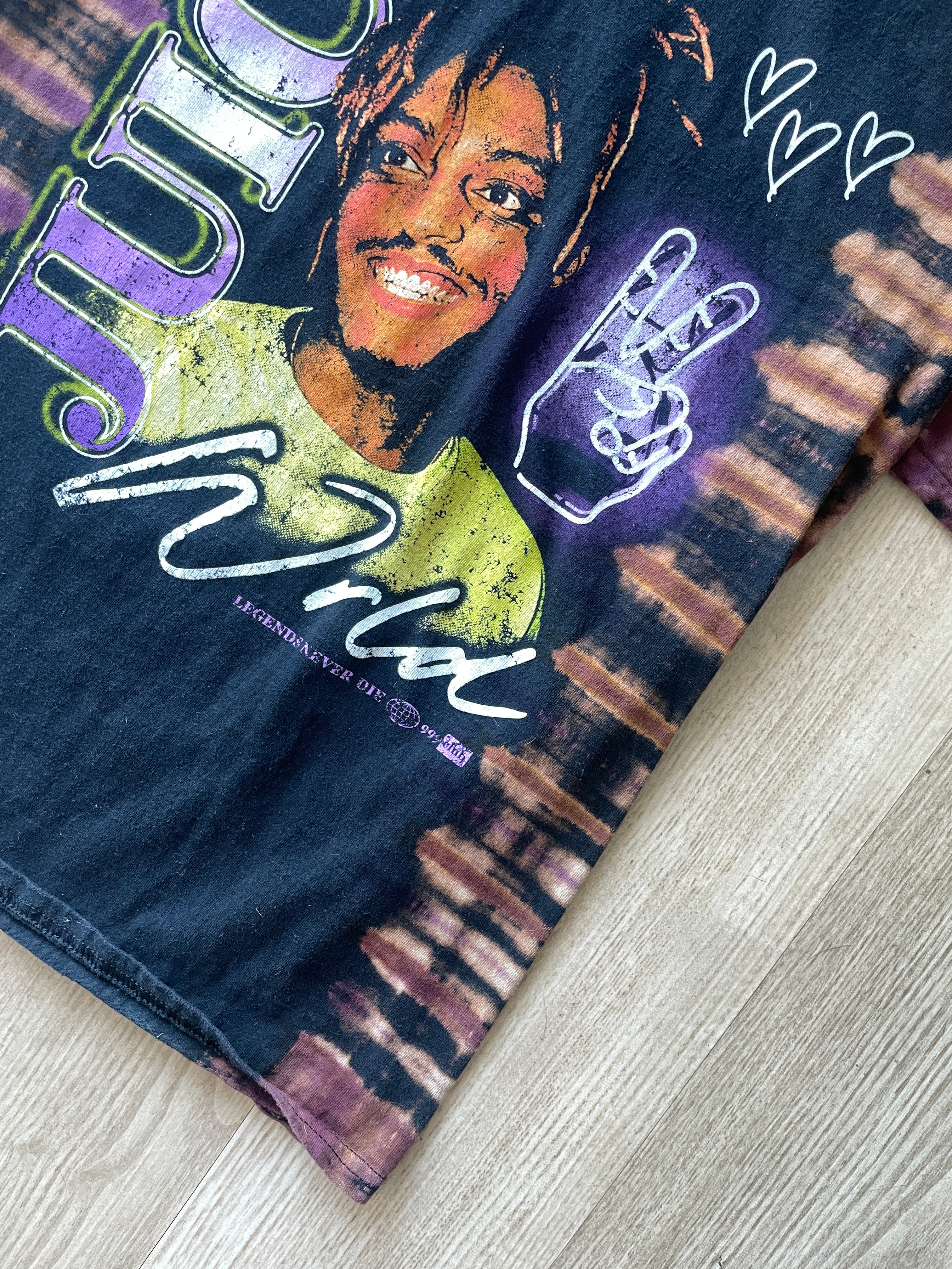 MEDIUM Men’s Juice World Handmade Reverse Tie Dye Short Sleeve T-Shirt | One-Of-a-Kind Upcycled Black and Purple Pleated Acid Dye Top