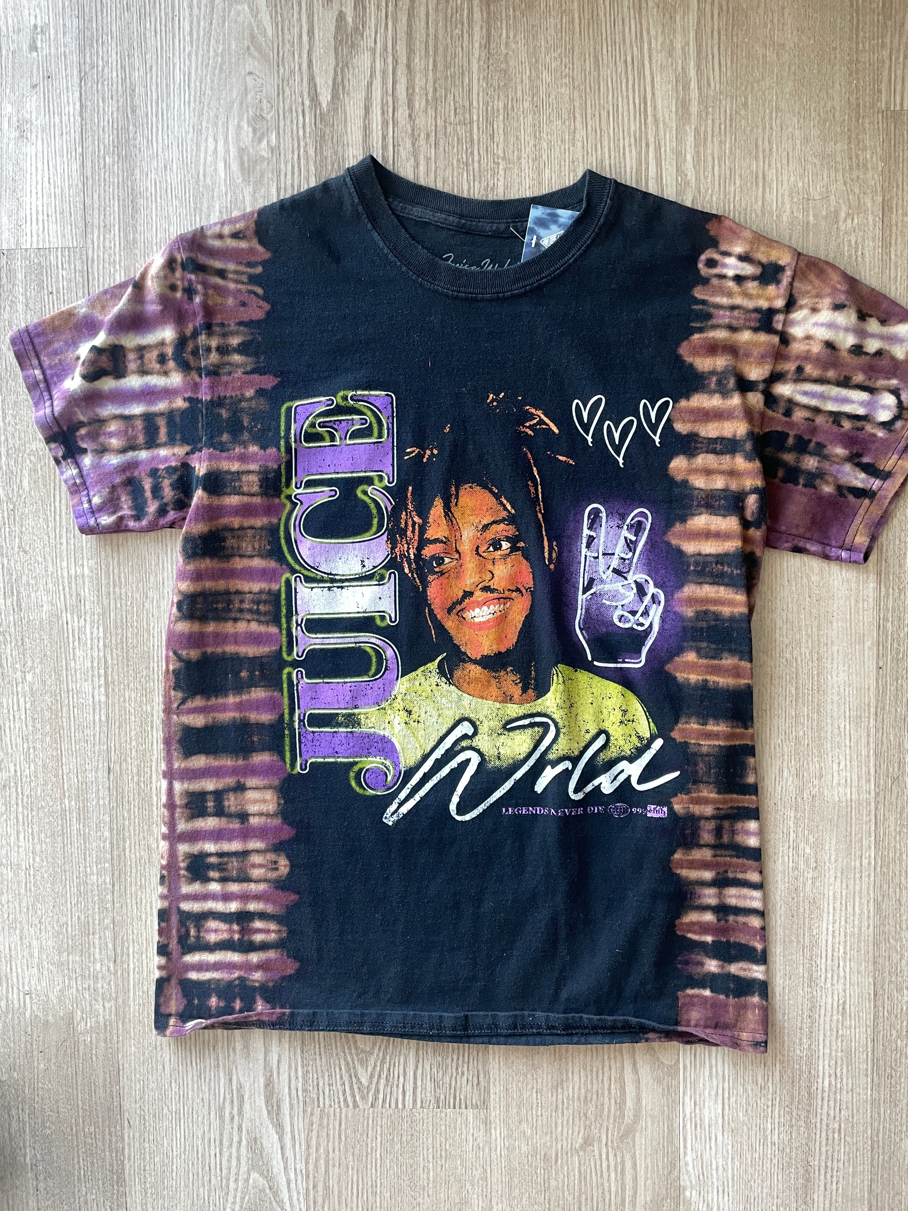 MEDIUM Men’s Juice World Handmade Reverse Tie Dye Short Sleeve T-Shirt | One-Of-a-Kind Upcycled Black and Purple Pleated Acid Dye Top