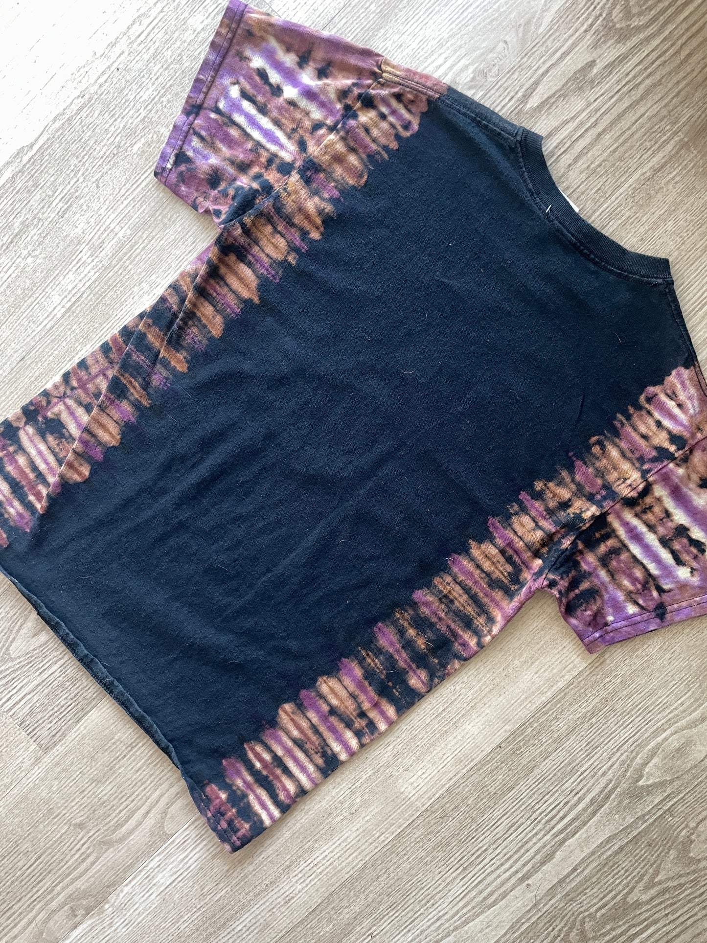 MEDIUM Men’s Juice World Handmade Reverse Tie Dye Short Sleeve T-Shirt | One-Of-a-Kind Upcycled Black and Purple Pleated Acid Dye Top