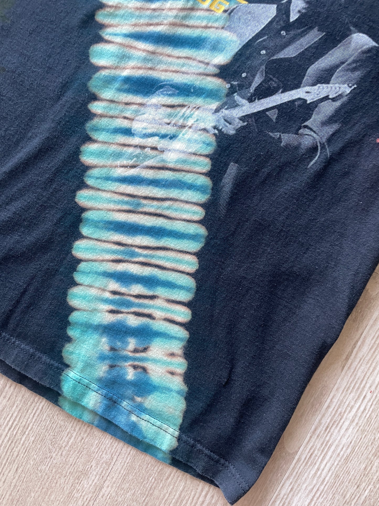 MEDIUM Men’s Eric Clapton 2007 Tour Handmade Reverse Tie Dye Short Sleeve Double-sided T-Shirt | One-Of-a-Kind Upcycled Black and Blue Top