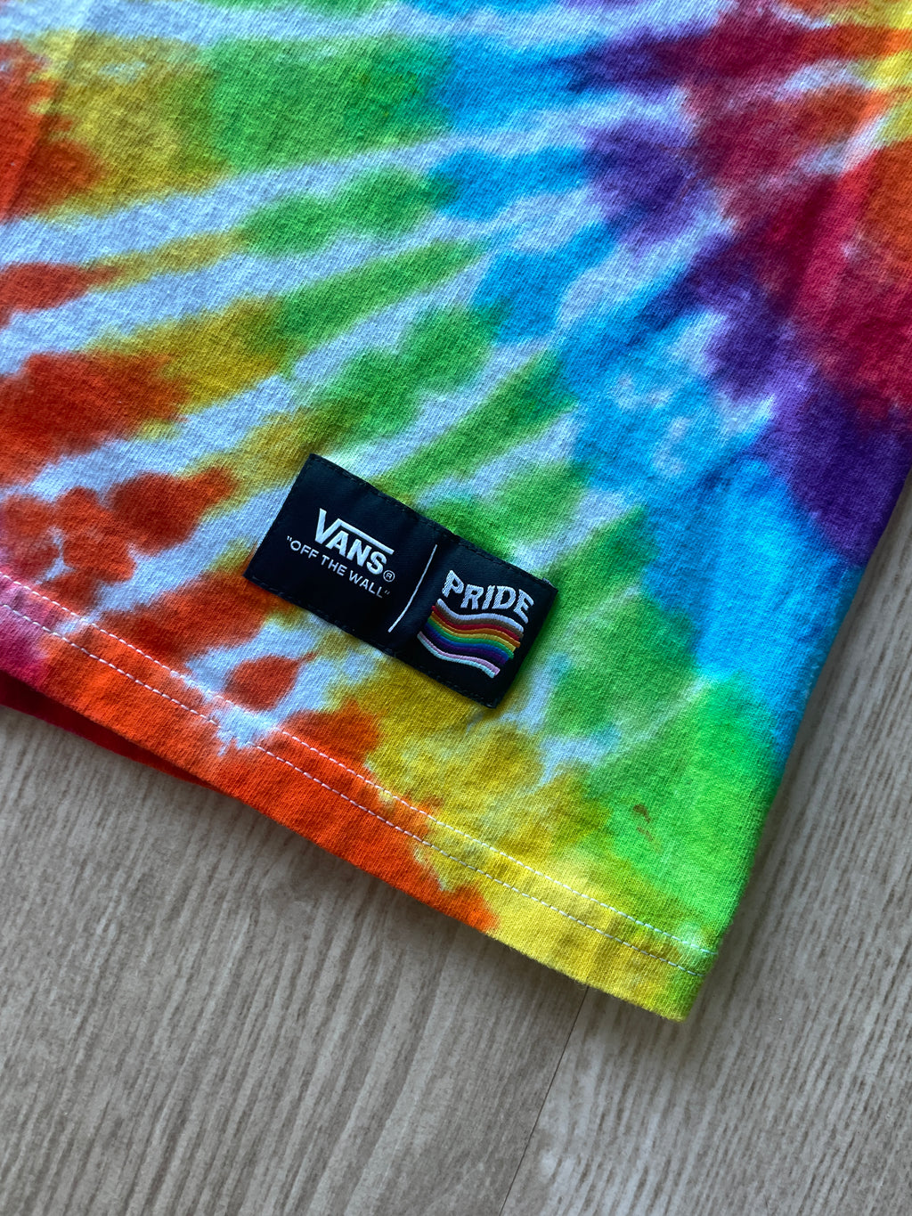 MEDIUM Men’s Vans Pride Authentic Together as Ourselves Handmade Tie Dye Short Sleeve T-Shirt | One-Of-a-Kind Upcycled Rainbow Pleated Top