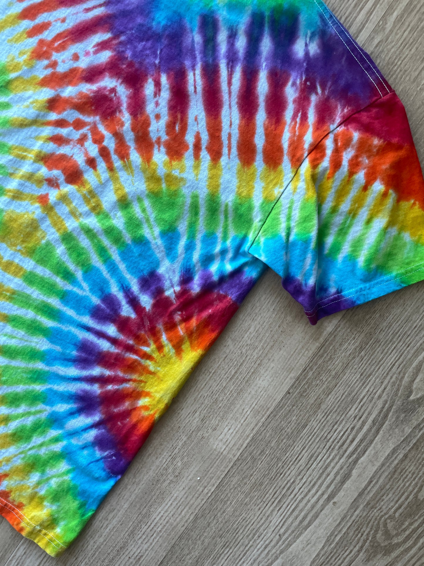 MEDIUM Men’s Vans Pride Authentic Together as Ourselves Handmade Tie Dye Short Sleeve T-Shirt | One-Of-a-Kind Upcycled Rainbow Pleated Top
