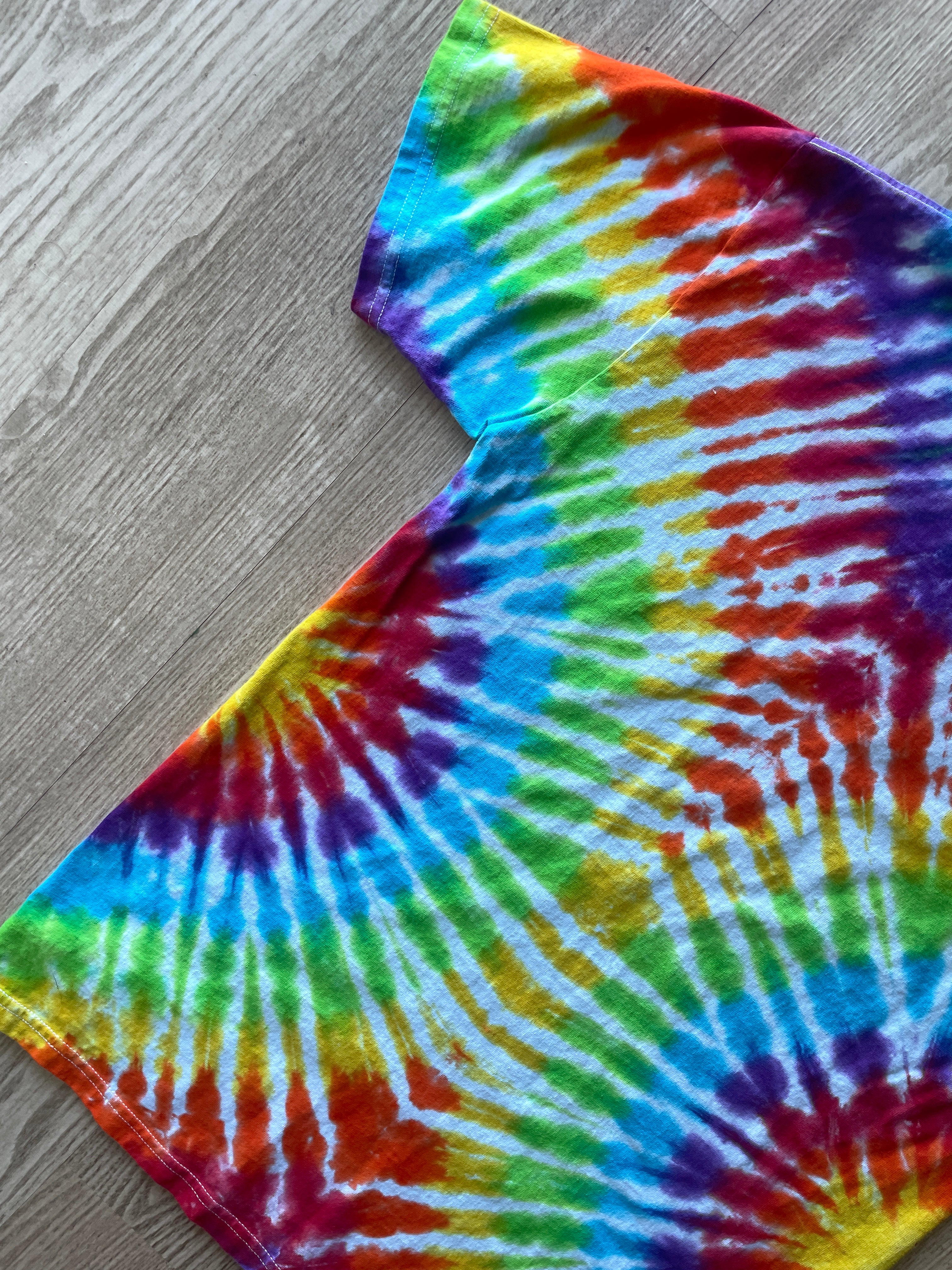 MEDIUM Men’s Vans Pride Authentic Together as Ourselves Handmade Tie Dye Short Sleeve T-Shirt | One-Of-a-Kind Upcycled Rainbow Pleated Top