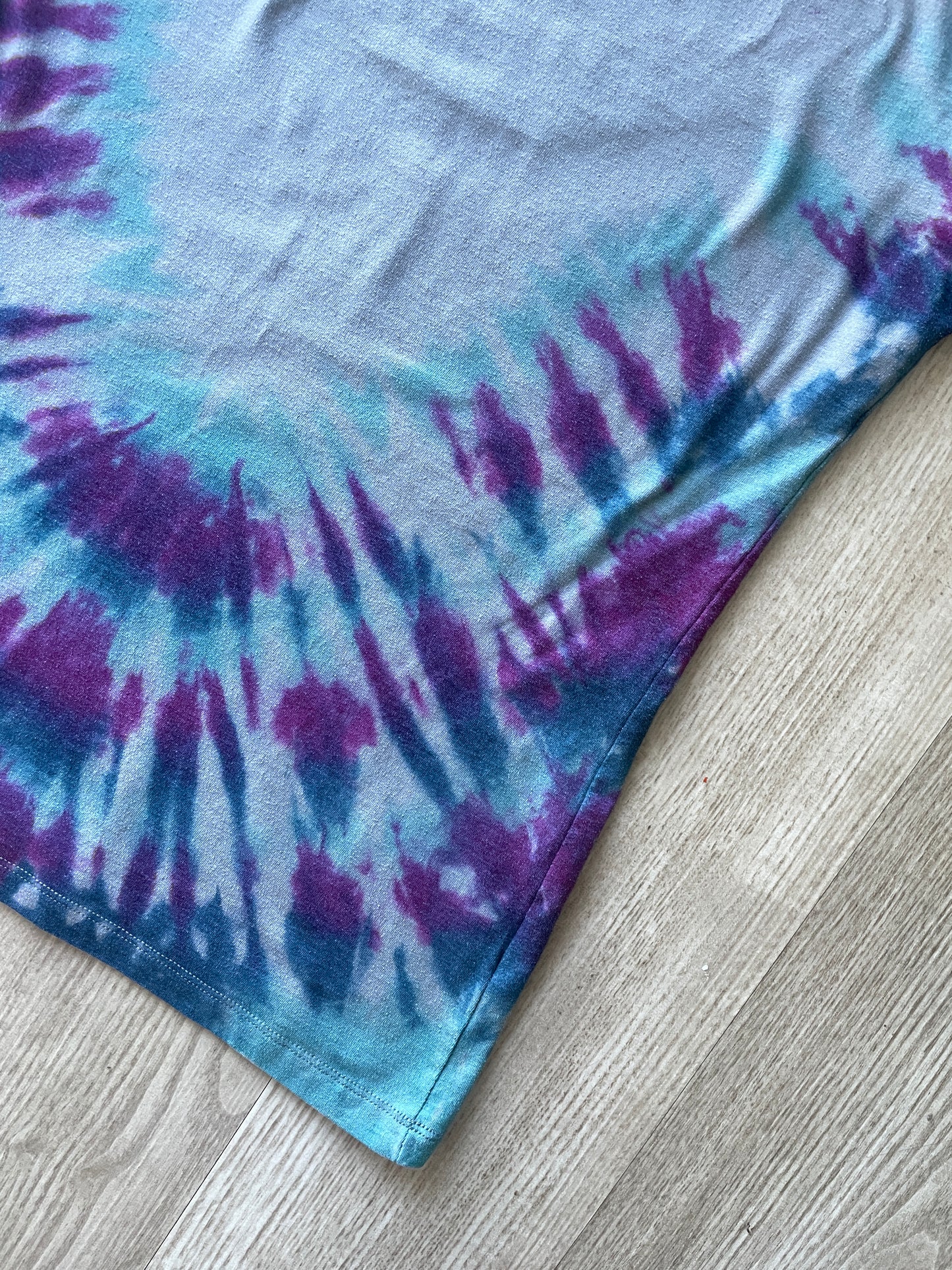 MEDIUM Women's Patagonia Eagle Handmade Tie Dye Short Sleeve V-Neck T-Shirt | One-Of-a-Kind Upcycled Blue and Green Top