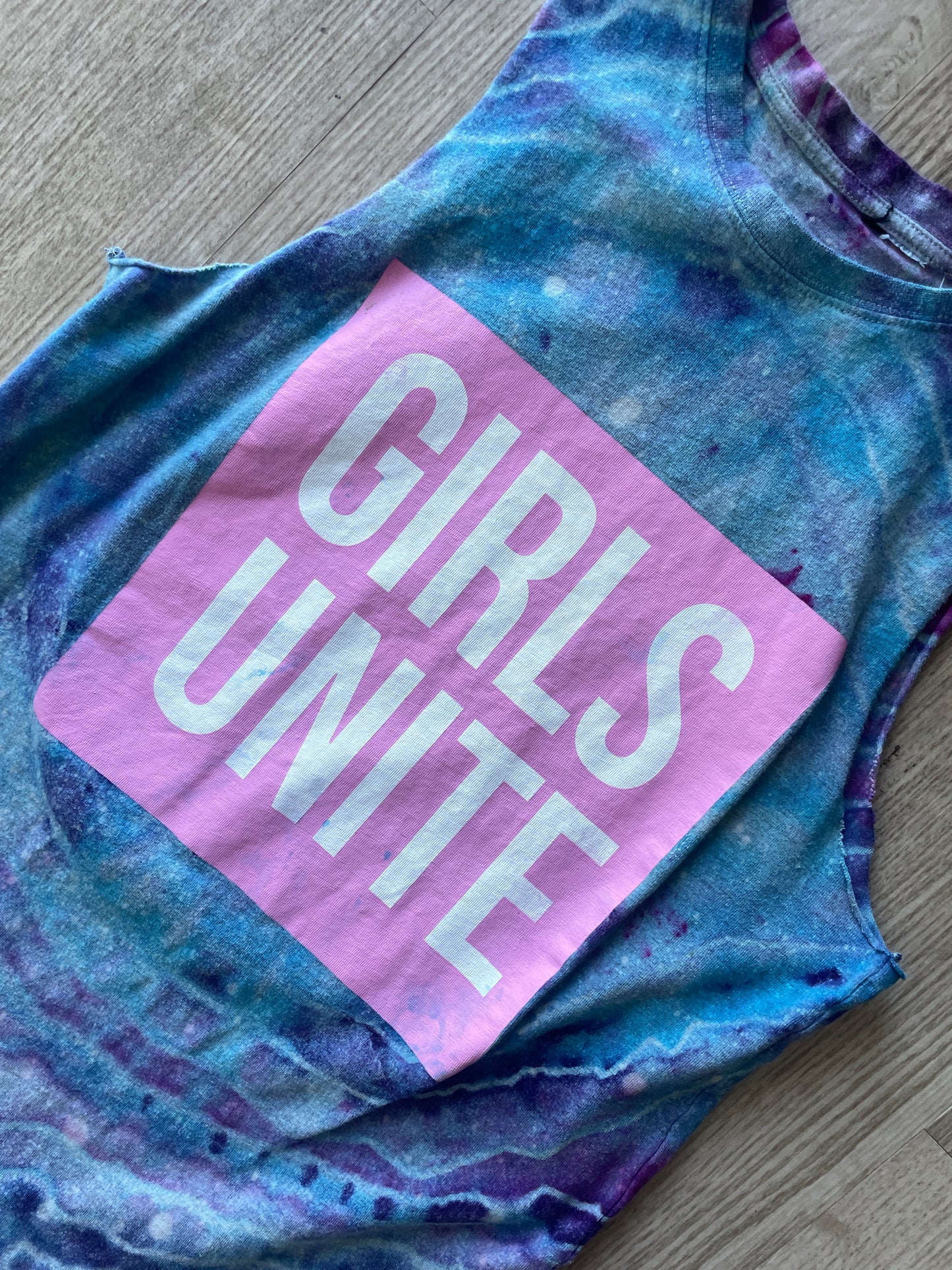 MEDIUM Women's Girls Unite Handmade Tie Dye Long-Line Tank Top Dress | One-Of-a-Kind Upcycled Blue and Purple Geode Sleeveless Top/Dress