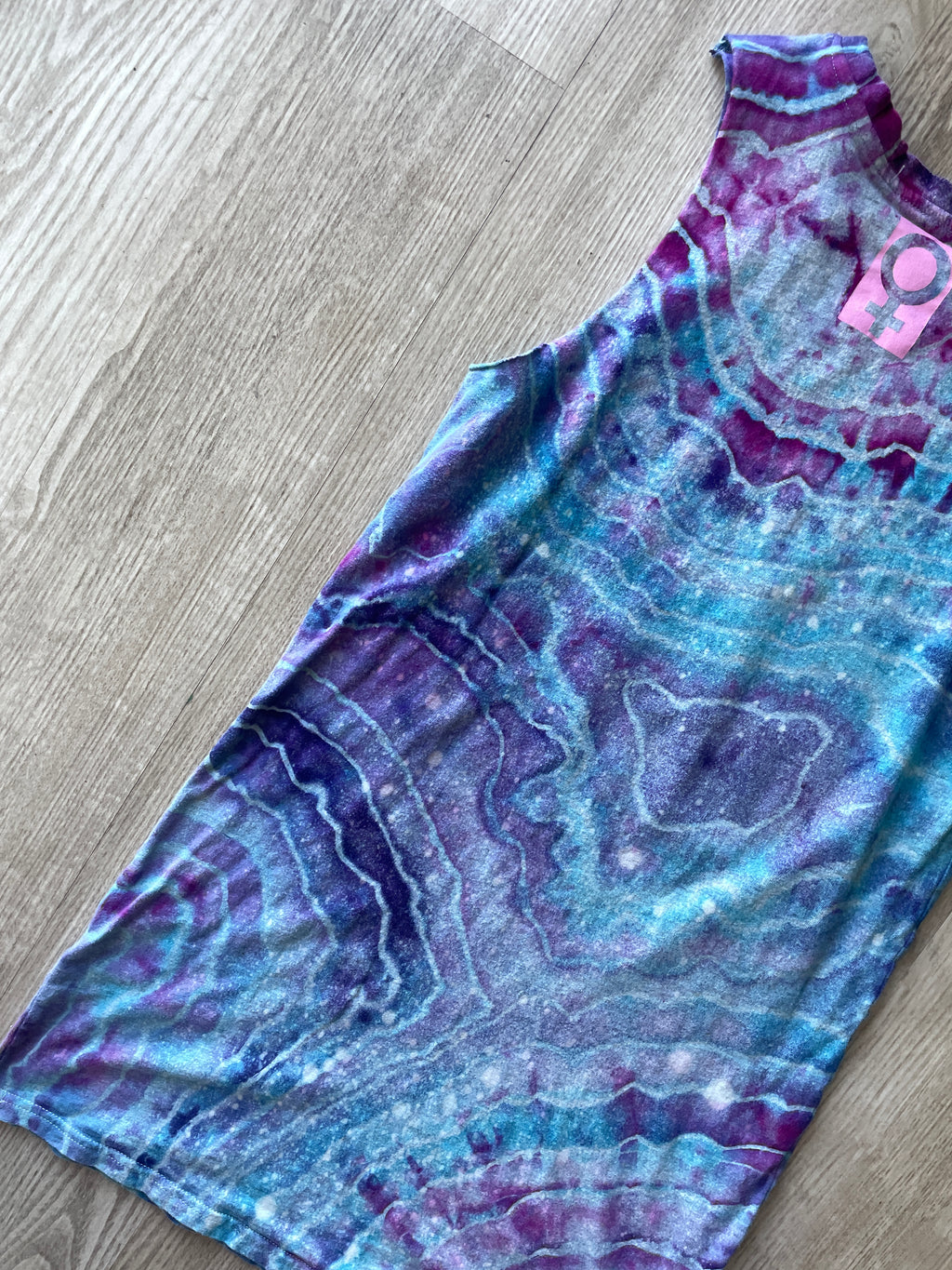 MEDIUM Women's Girls Unite Handmade Tie Dye Long-Line Tank Top Dress | One-Of-a-Kind Upcycled Blue and Purple Geode Sleeveless Top/Dress