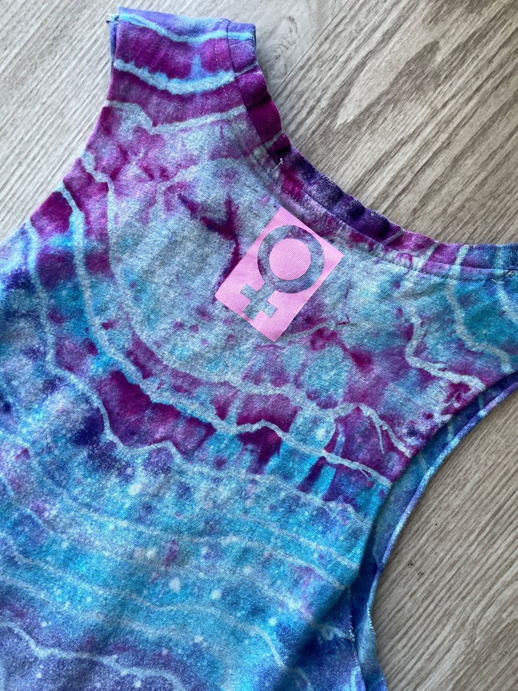 MEDIUM Women's Girls Unite Handmade Tie Dye Long-Line Tank Top Dress | One-Of-a-Kind Upcycled Blue and Purple Geode Sleeveless Top/Dress