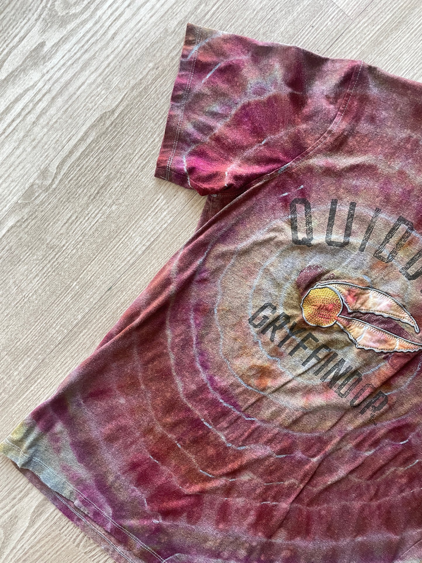 MEDIUM Men’s Harry Potter Gryffindor Quidditch Handmade Tie Dye Short Sleeve T-Shirt | One-Of-a-Kind Upcycled Red and Yellow Geode Top