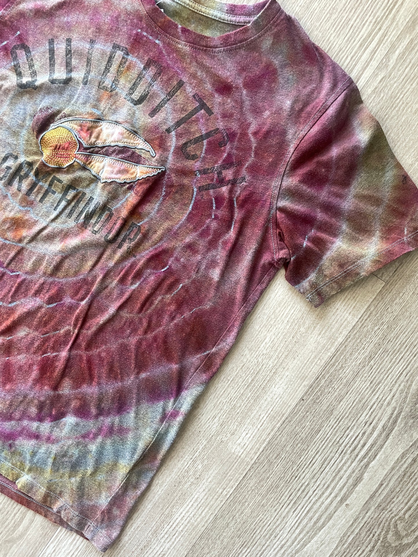 MEDIUM Men’s Harry Potter Gryffindor Quidditch Handmade Tie Dye Short Sleeve T-Shirt | One-Of-a-Kind Upcycled Red and Yellow Geode Top