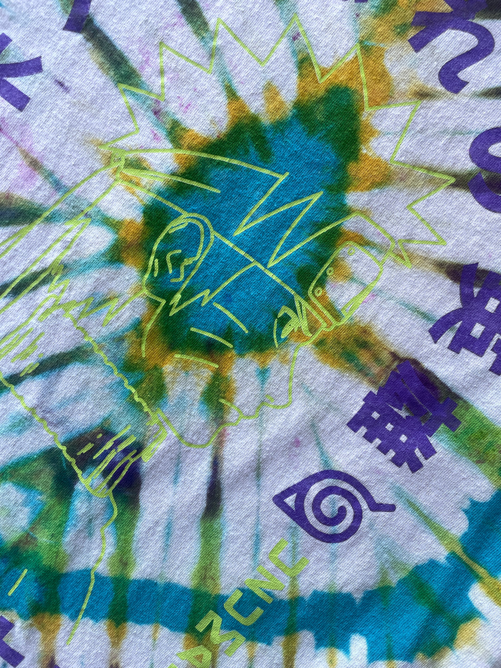 MEDIUM Men’s Naruto: Shippuden Handmade Reverse Tie Dye Short Sleeve T-Shirt | One-Of-a-Kind Upcycled Blue and White Pleated Top