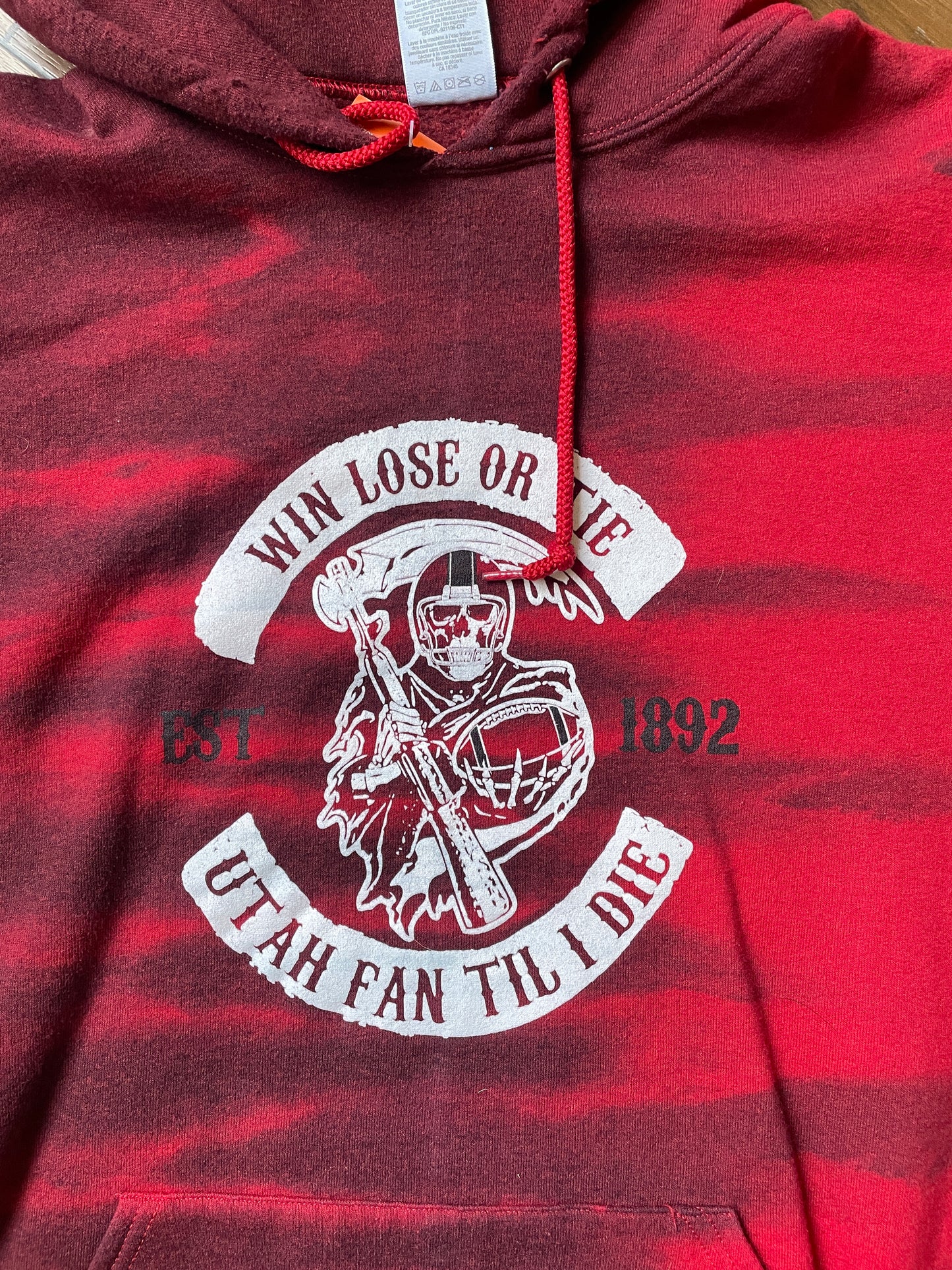 Men's XL Utah Fan Til I Die Red & Black Tie Dye Hoodie