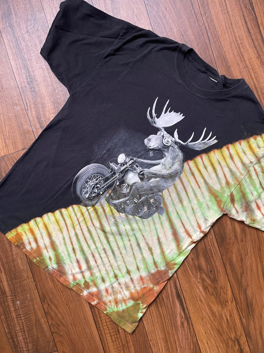 Men's Large Motorcycle Moose Reverse Tie Dye Short Sleeve T-Shirt