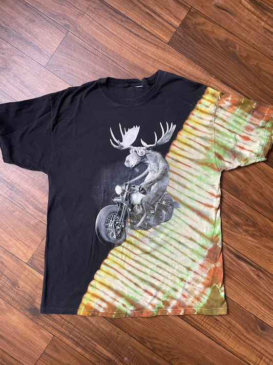 Men's Large Motorcycle Moose Reverse Tie Dye Short Sleeve T-Shirt