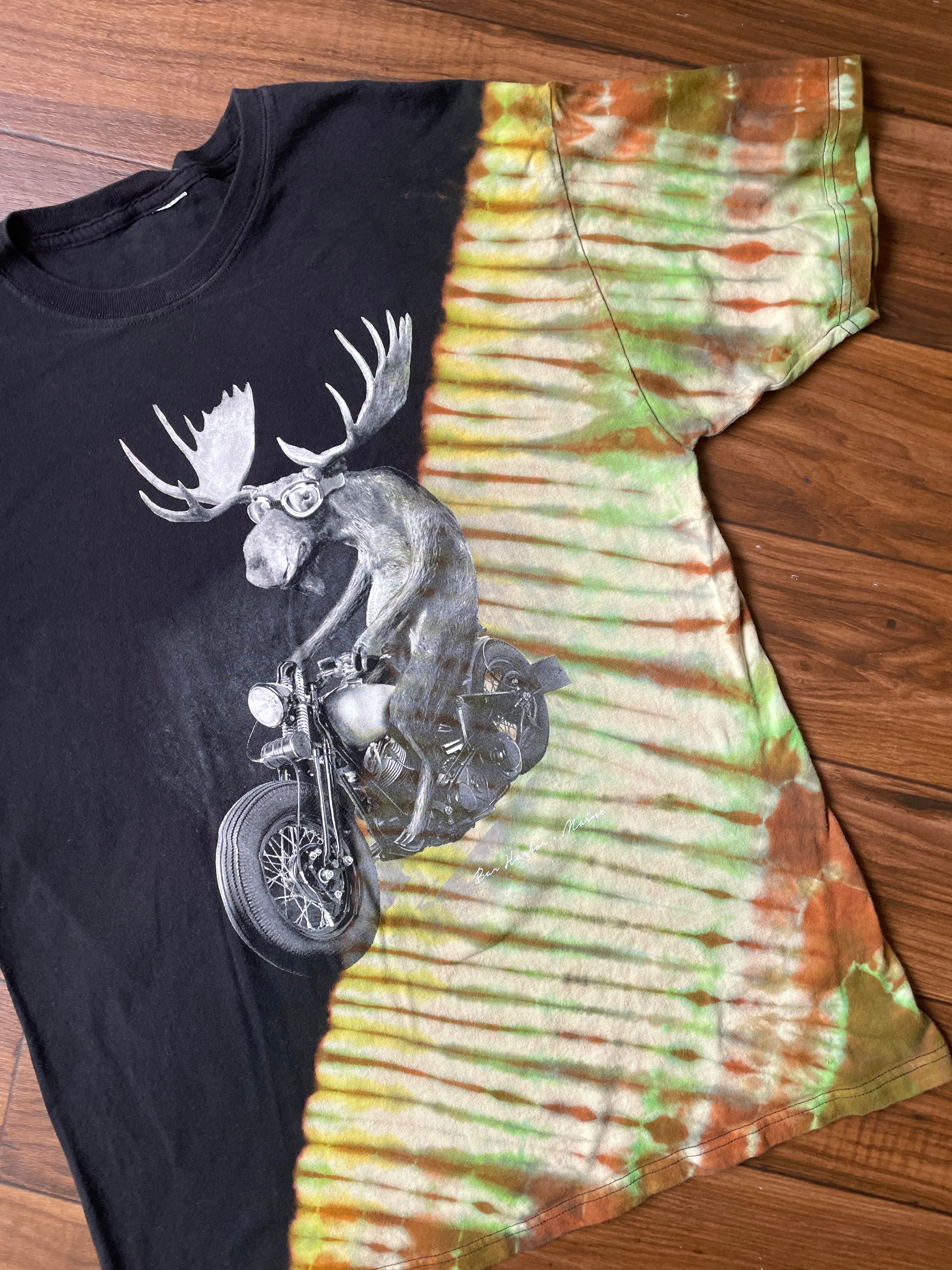 Men's Large Motorcycle Moose Reverse Tie Dye Short Sleeve T-Shirt