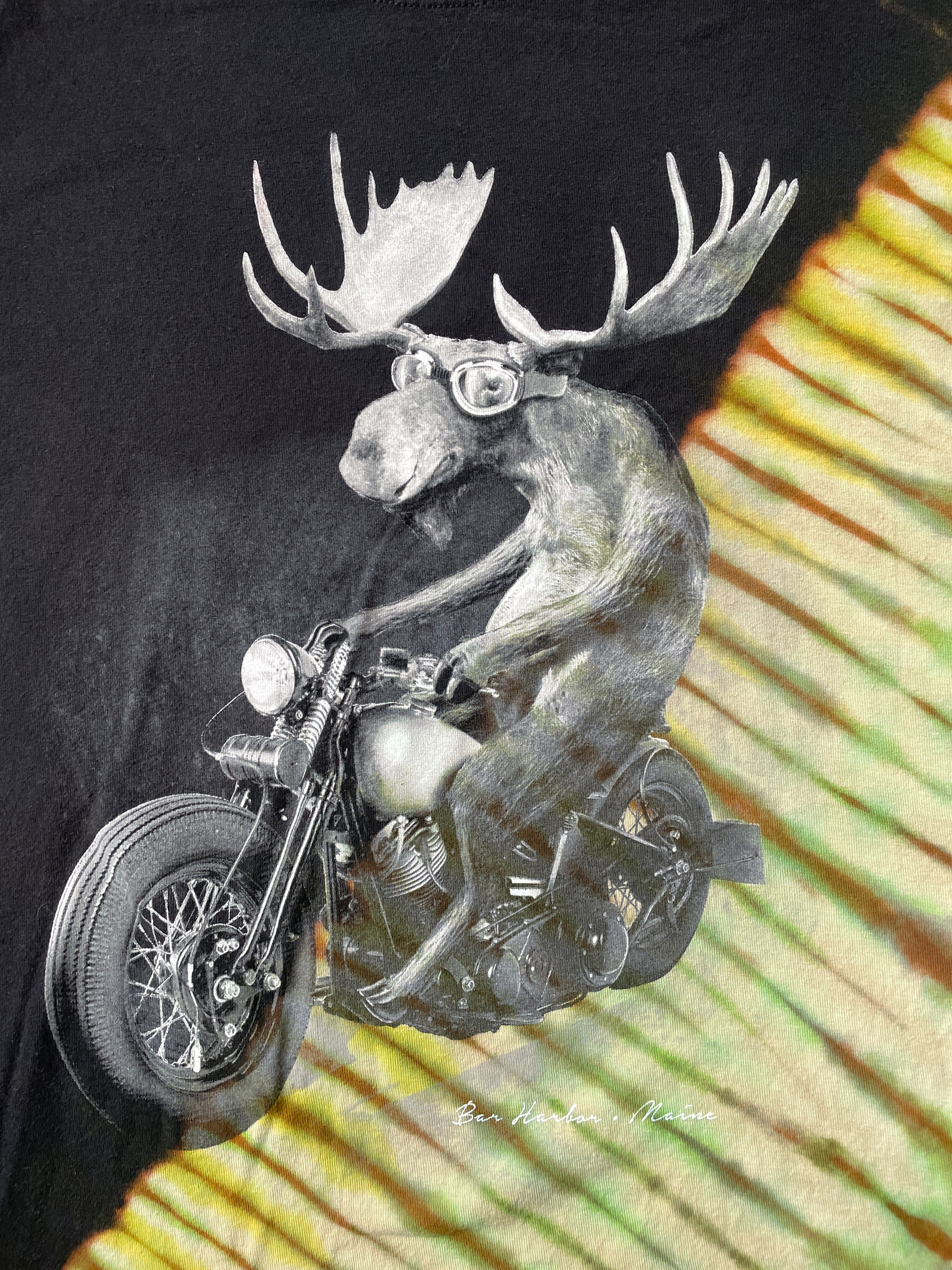 Men's Large Motorcycle Moose Reverse Tie Dye Short Sleeve T-Shirt