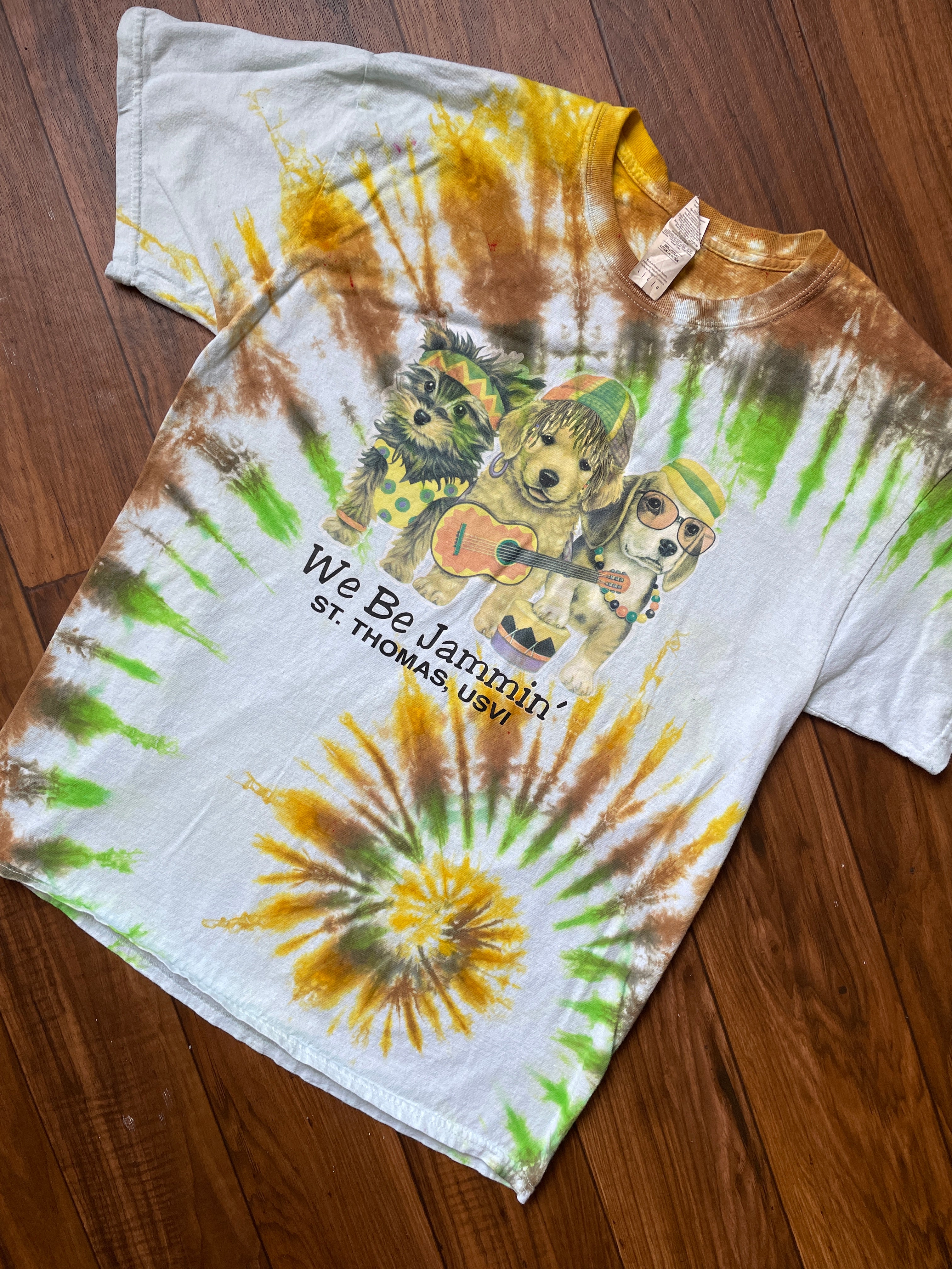 Men's Large Puppies We Be Jammin' Tie Dye Short Sleeve T-Shirt