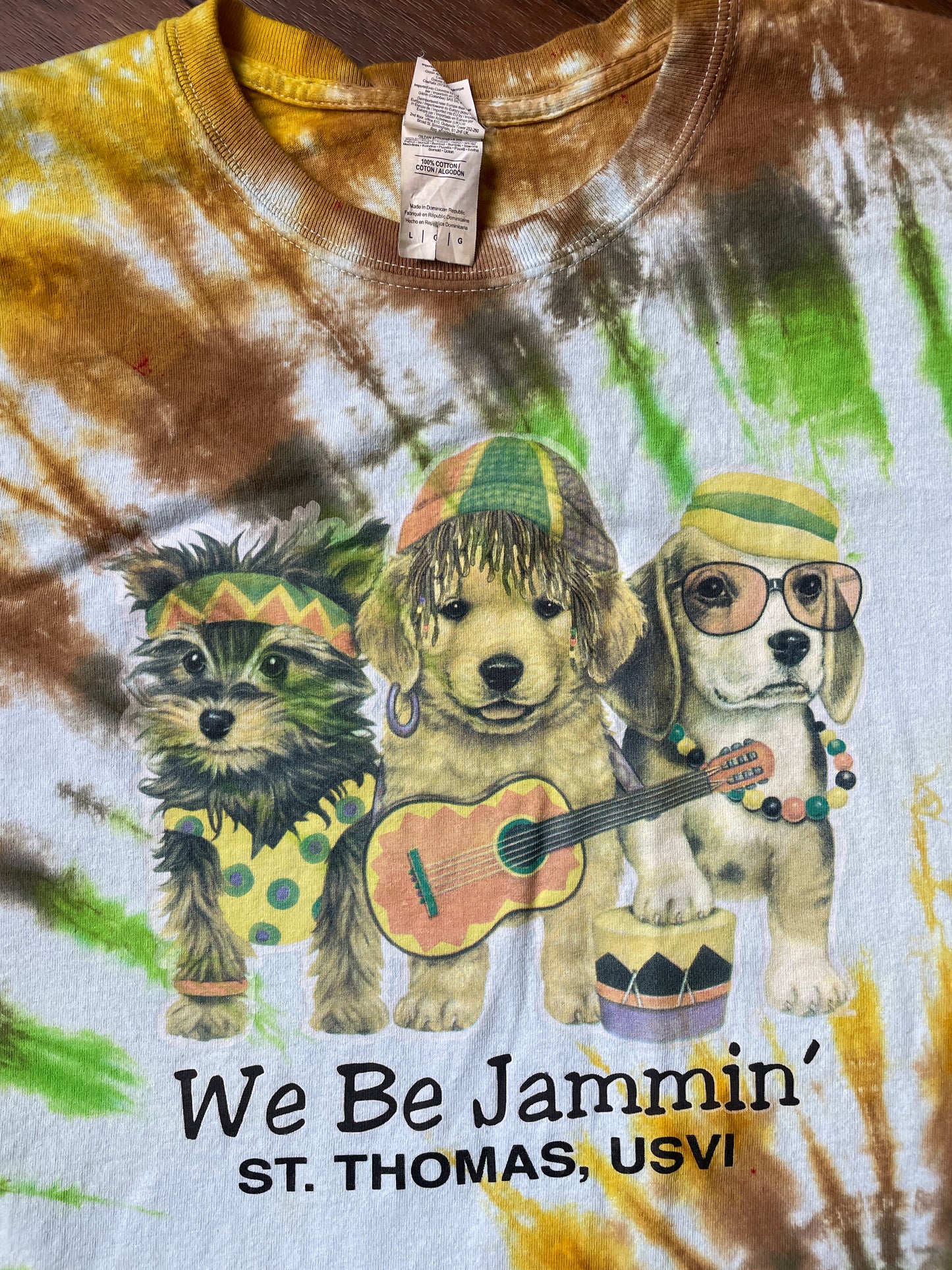 Men's Large Puppies We Be Jammin' Tie Dye Short Sleeve T-Shirt