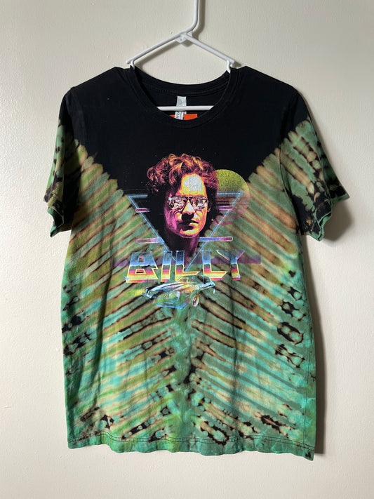 Medium Men's Billy Hargrove Stranger Things Handmade Reverse Tie Dye Short Sleeve T-Shirt | One-Of-a-Kind Upcycled Black and Green V-Pleated Tie Dye Top