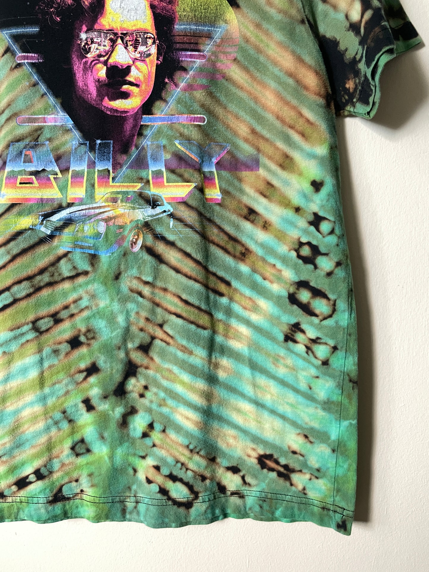 Medium Men's Billy Hargrove Stranger Things Handmade Reverse Tie Dye Short Sleeve T-Shirt | One-Of-a-Kind Upcycled Black and Green V-Pleated Tie Dye Top