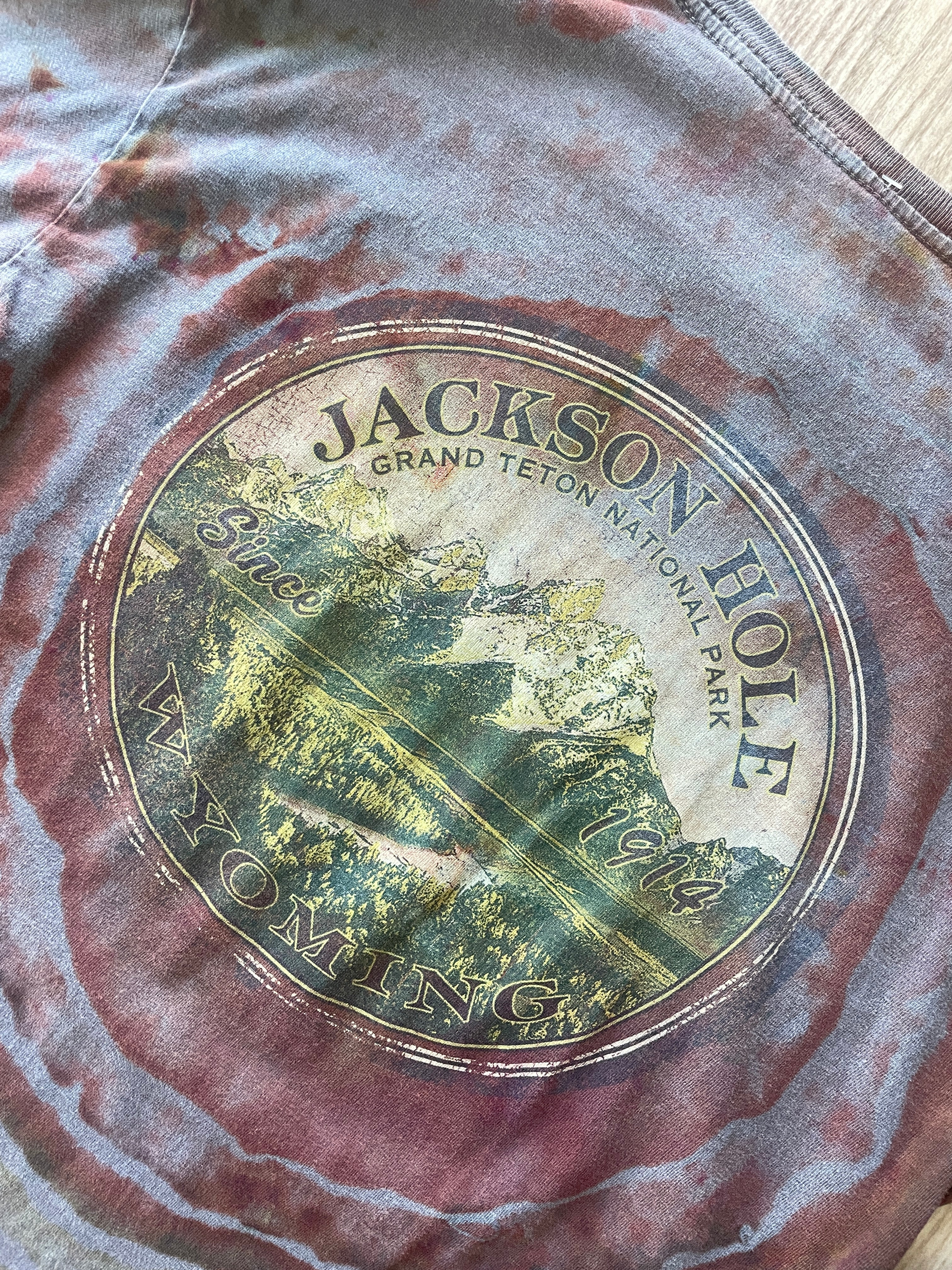 SMALL Men's Jackson Hole, WY Handmade Tie Dye Long Sleeve Sleeve T-Shirt | One-Of-a-Kind Upcycled Gray, Brown, and Orange Earthy Geode Top