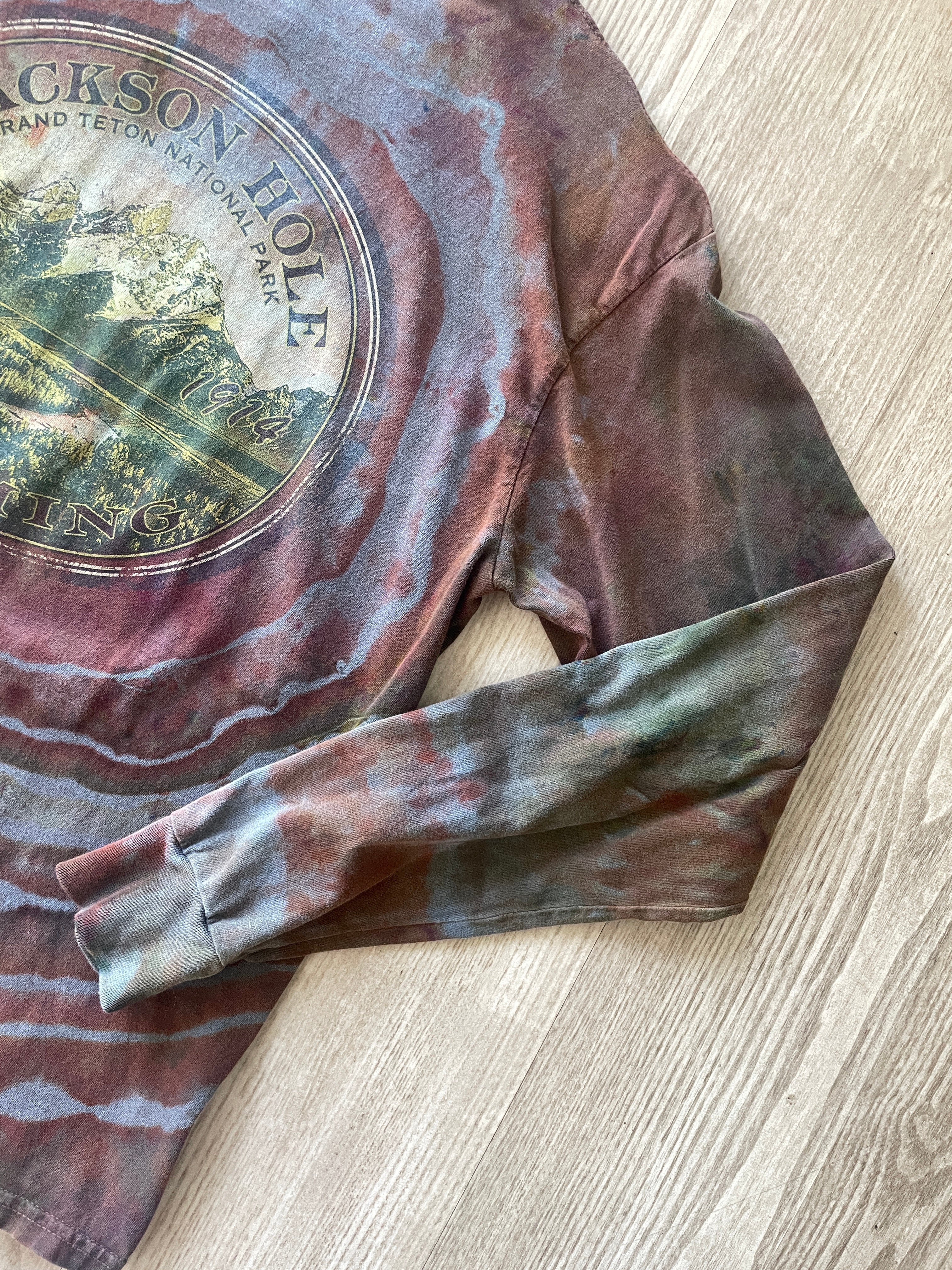 SMALL Men's Jackson Hole, WY Handmade Tie Dye Long Sleeve Sleeve T-Shirt | One-Of-a-Kind Upcycled Gray, Brown, and Orange Earthy Geode Top