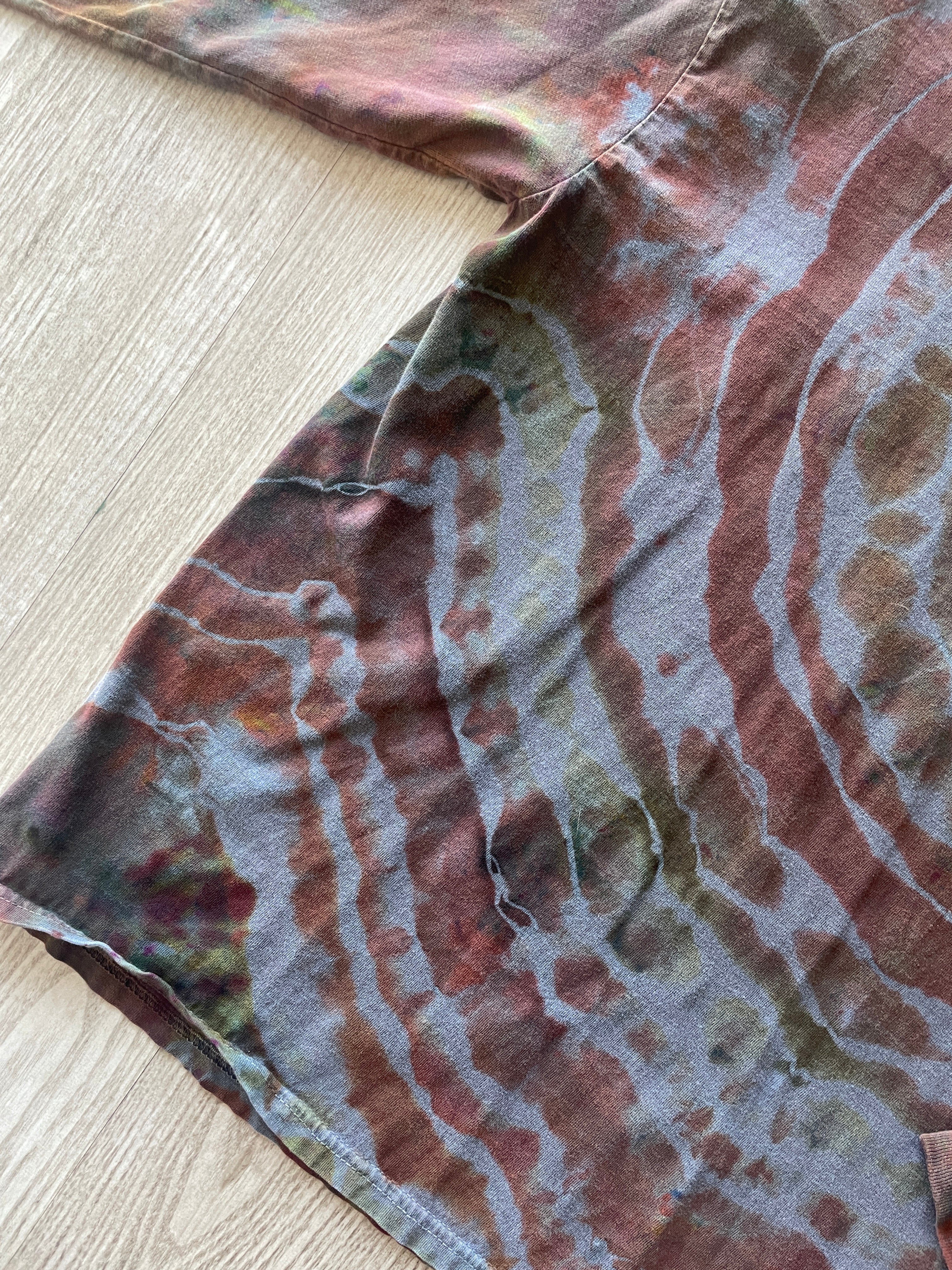 SMALL Men's Jackson Hole, WY Handmade Tie Dye Long Sleeve Sleeve T-Shirt | One-Of-a-Kind Upcycled Gray, Brown, and Orange Earthy Geode Top