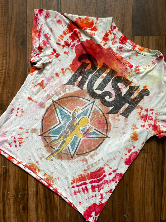 Medium Unisex RUSH Starman Logo Handmade Tie Dye Short Sleeve T-Shirt | One-Of-a-Kind Upcycled Red and White Geode Tie Dye Top