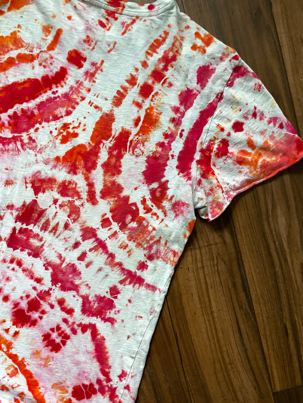 Medium Unisex RUSH Starman Logo Handmade Tie Dye Short Sleeve T-Shirt | One-Of-a-Kind Upcycled Red and White Geode Tie Dye Top