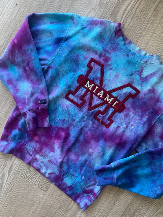 S/M Men's Miami Handmade Galaxy Tie Dye Long Sleeve Sweatshirt | One-Of-a-Kind Upcycled Blue, Purple, and Pink Ice Dye Crewneck