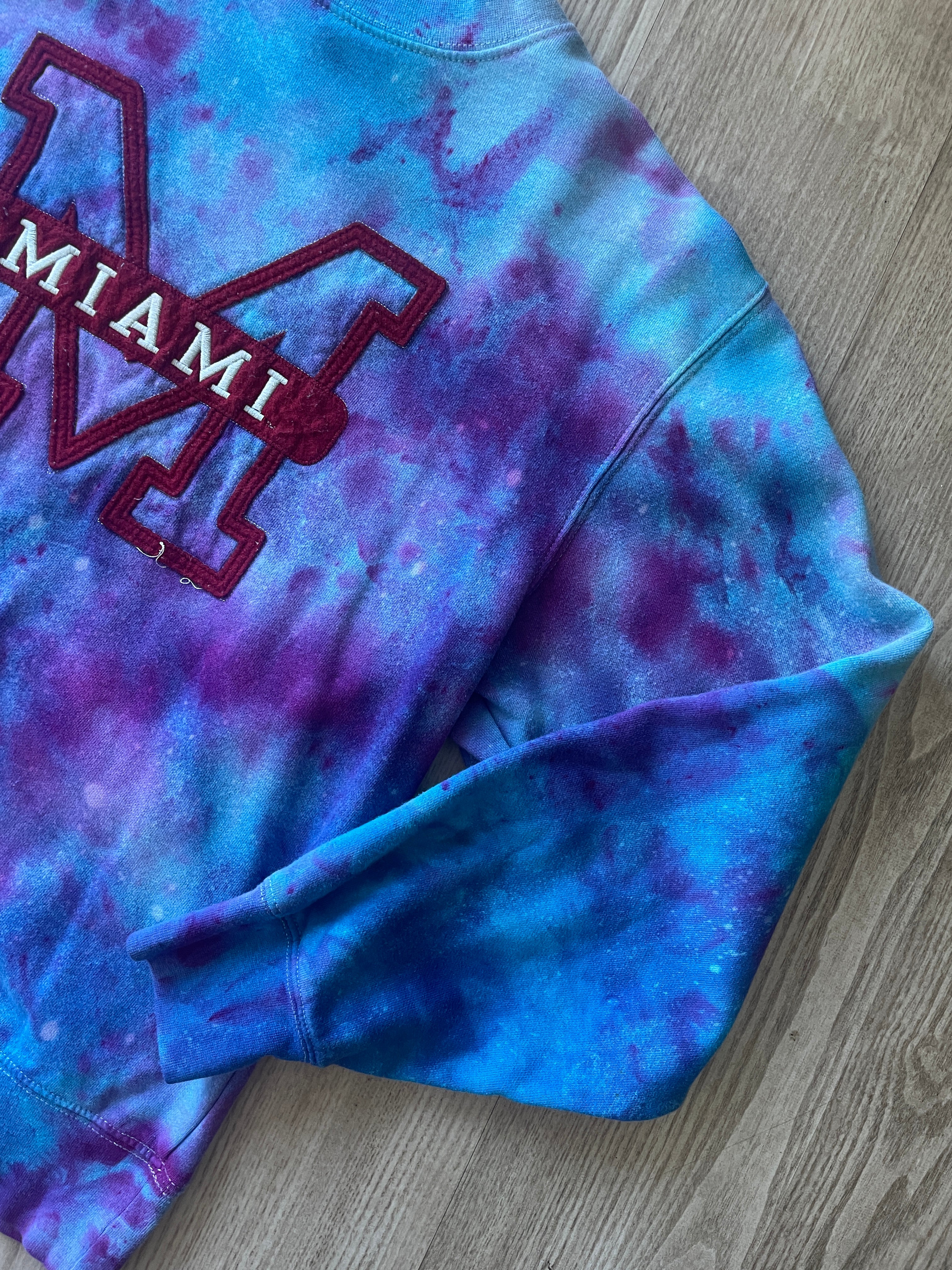 S/M Men's Miami Handmade Galaxy Tie Dye Long Sleeve Sweatshirt | One-Of-a-Kind Upcycled Blue, Purple, and Pink Ice Dye Crewneck
