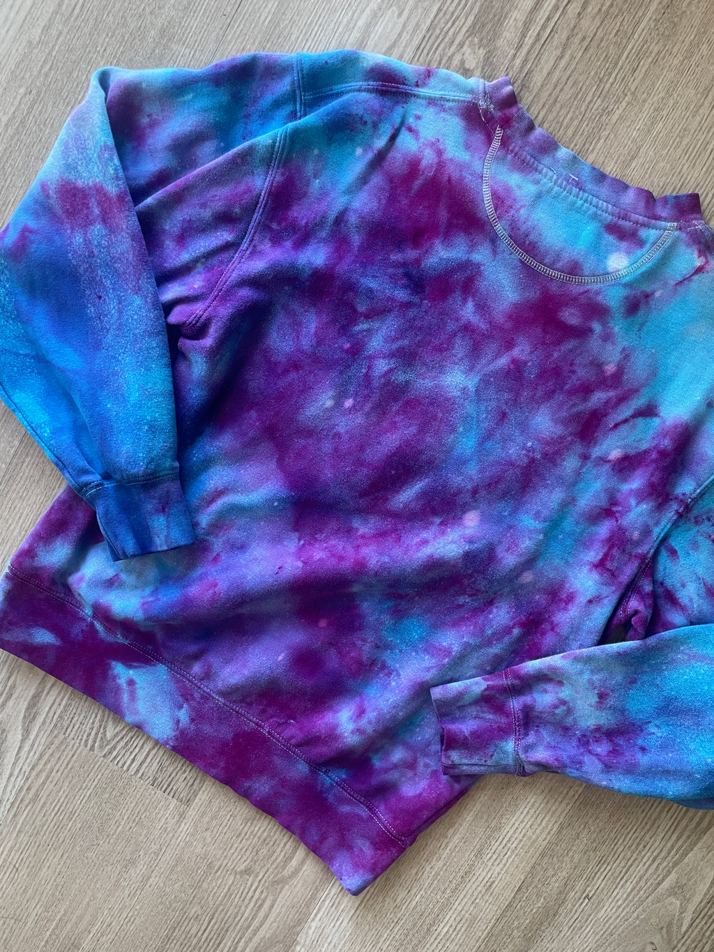 S/M Men's Miami Handmade Galaxy Tie Dye Long Sleeve Sweatshirt | One-Of-a-Kind Upcycled Blue, Purple, and Pink Ice Dye Crewneck
