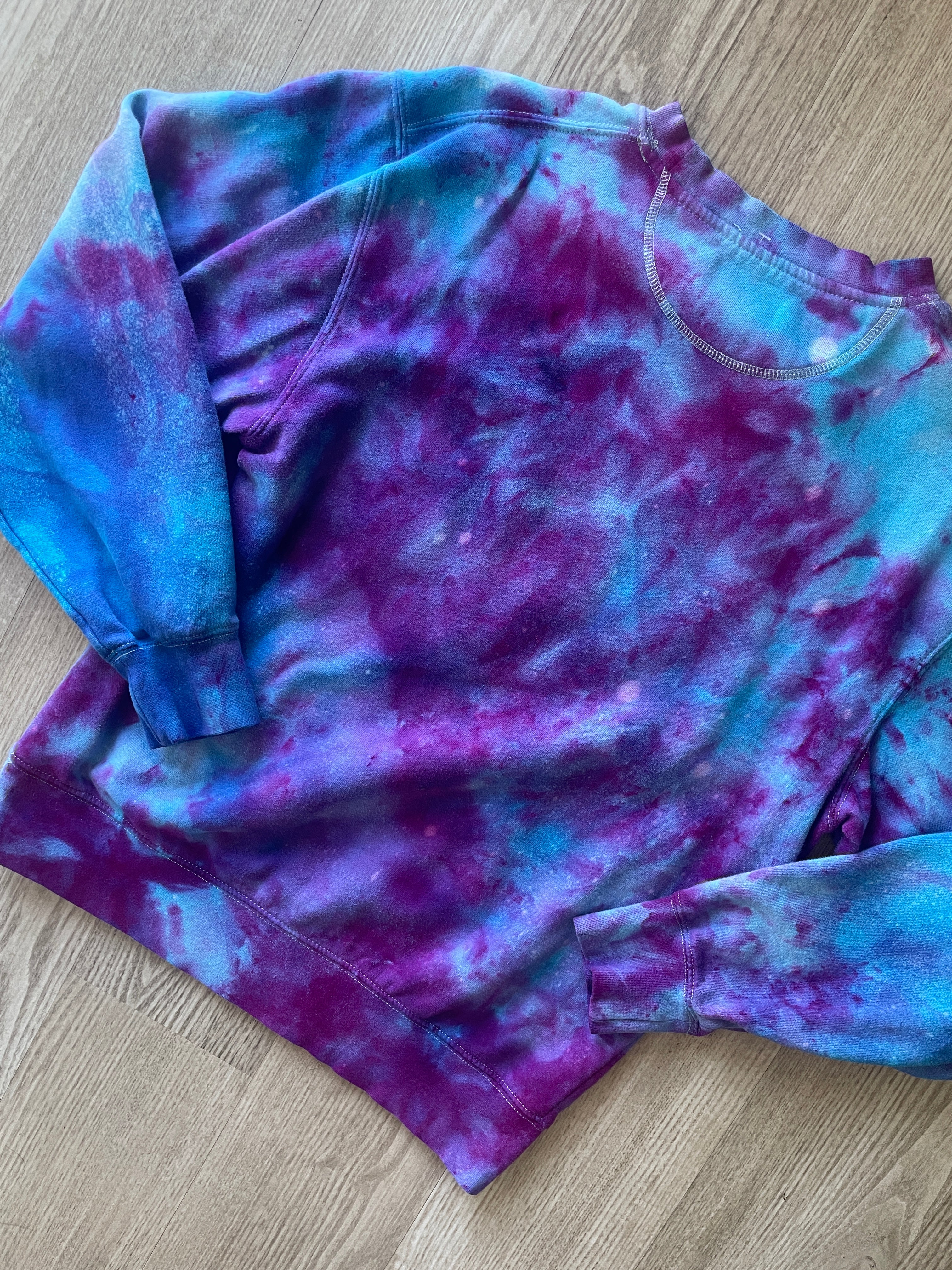 S/M Men's Miami Handmade Galaxy Tie Dye Long Sleeve Sweatshirt | One-Of-a-Kind Upcycled Blue, Purple, and Pink Ice Dye Crewneck