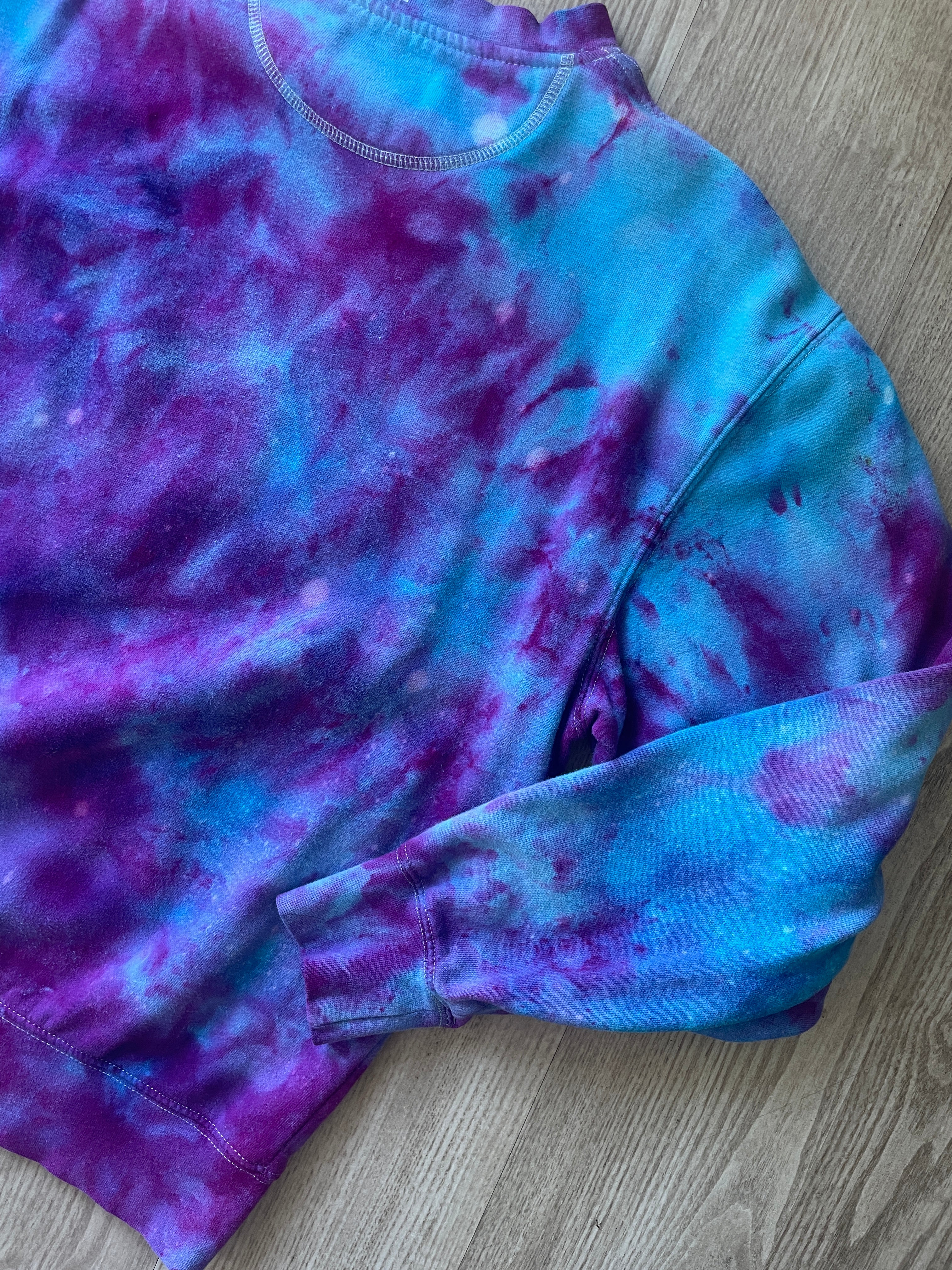 S/M Men's Miami Handmade Galaxy Tie Dye Long Sleeve Sweatshirt | One-Of-a-Kind Upcycled Blue, Purple, and Pink Ice Dye Crewneck