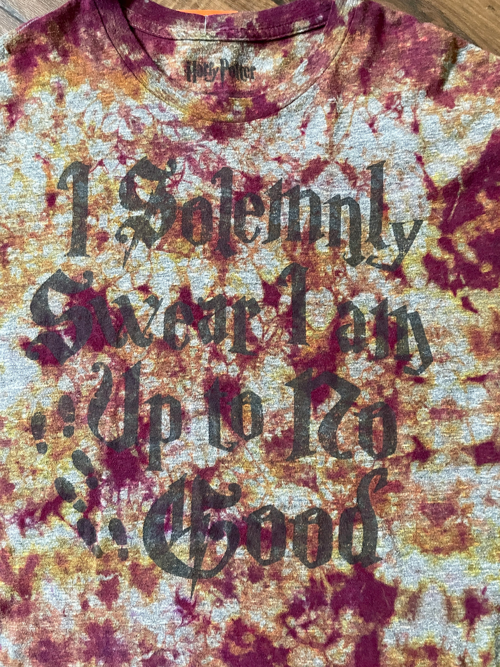 Large Men’s Harry Potter Marauder's Map Handmade Tie Dye T-Shirt | Red and Yellow I Solemnly Swear I Am Up to No Good Crumpled Tie Dye Short Sleeve