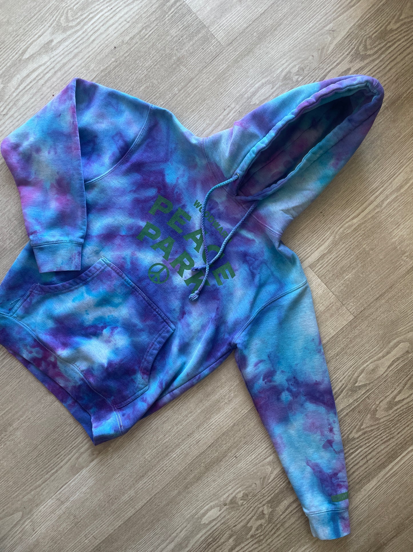 SMALL Men's Woodward Peace Park Handmade Galaxy Ice Dye Tie Dye Long Sleeve Hoodie | One-Of-a-Kind Upcycled Blue and Purple Sweatshirt