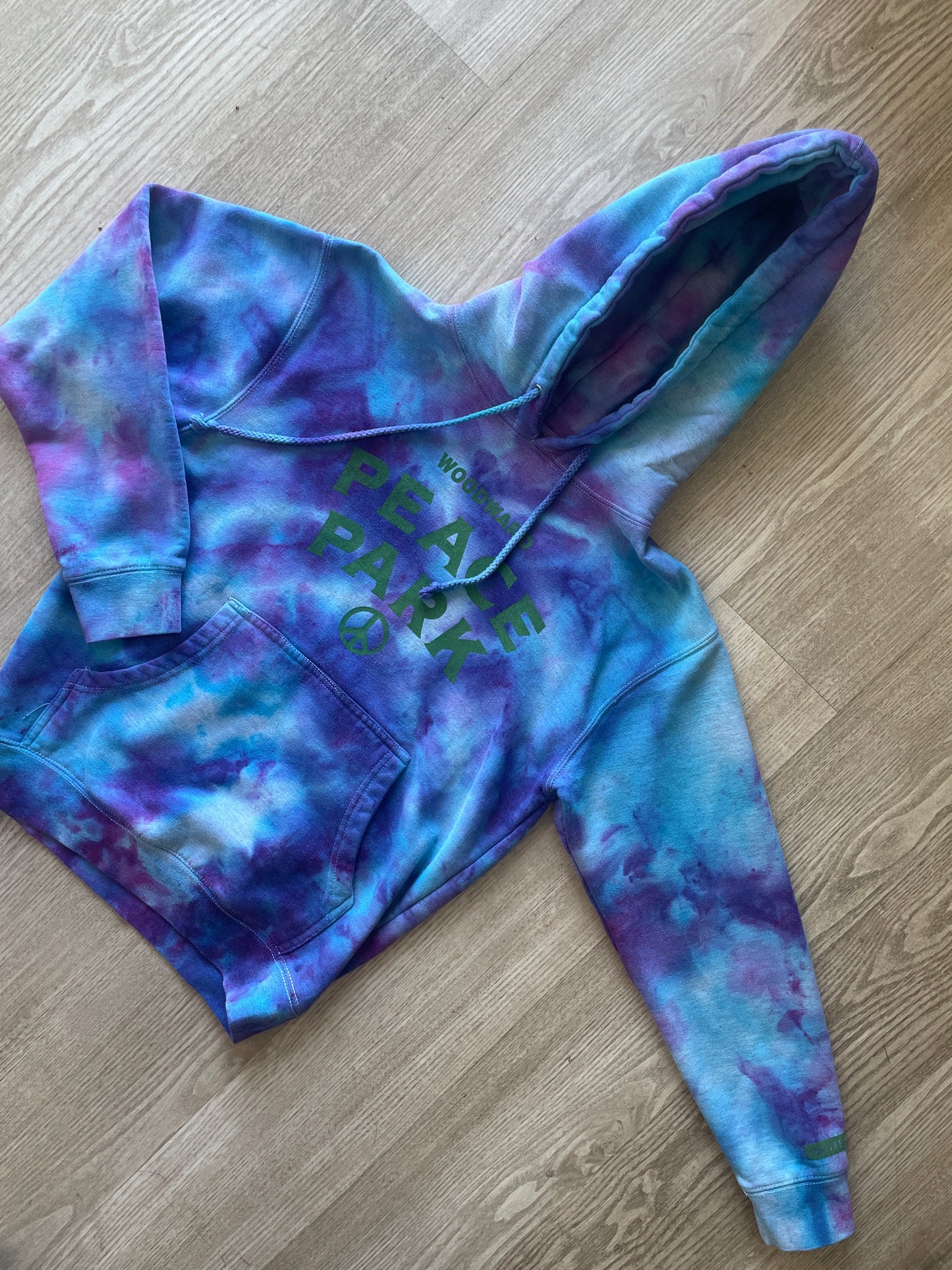 SMALL Men's Woodward Peace Park Handmade Galaxy Ice Dye Tie Dye Long Sleeve Hoodie | One-Of-a-Kind Upcycled Blue and Purple Sweatshirt