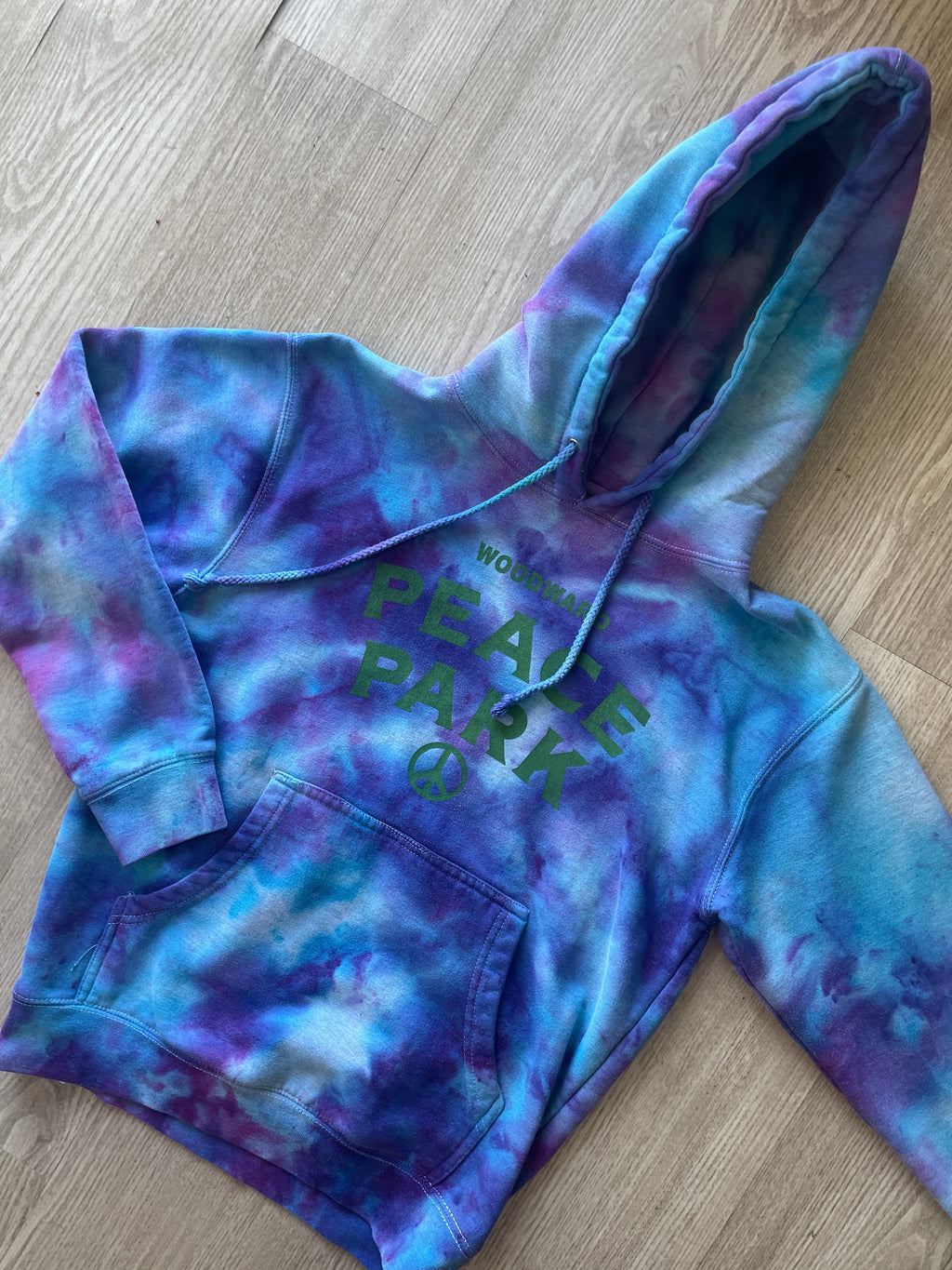 SMALL Men's Woodward Peace Park Handmade Galaxy Ice Dye Tie Dye Long Sleeve Hoodie | One-Of-a-Kind Upcycled Blue and Purple Sweatshirt