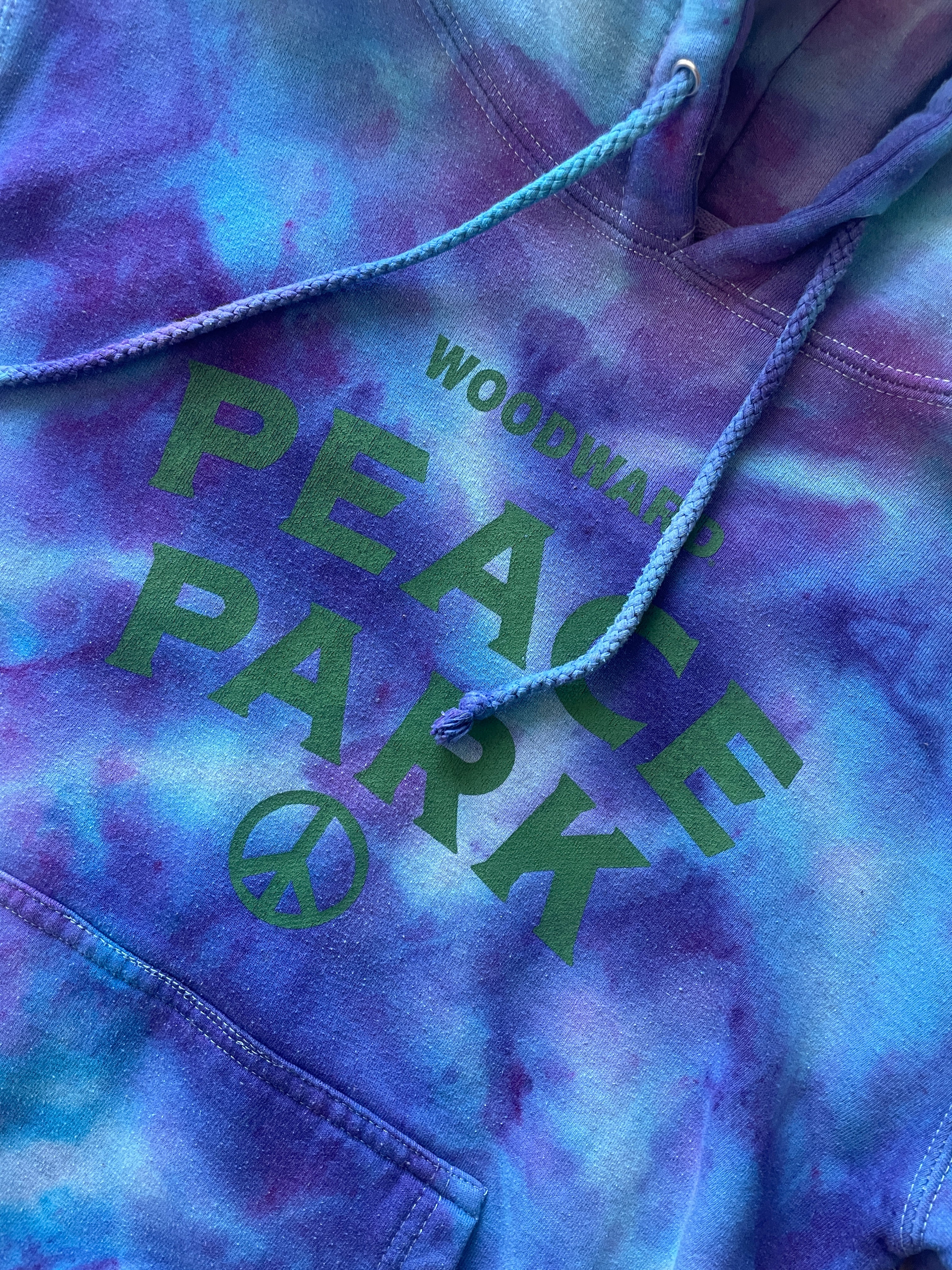 SMALL Men's Woodward Peace Park Handmade Galaxy Ice Dye Tie Dye Long Sleeve Hoodie | One-Of-a-Kind Upcycled Blue and Purple Sweatshirt