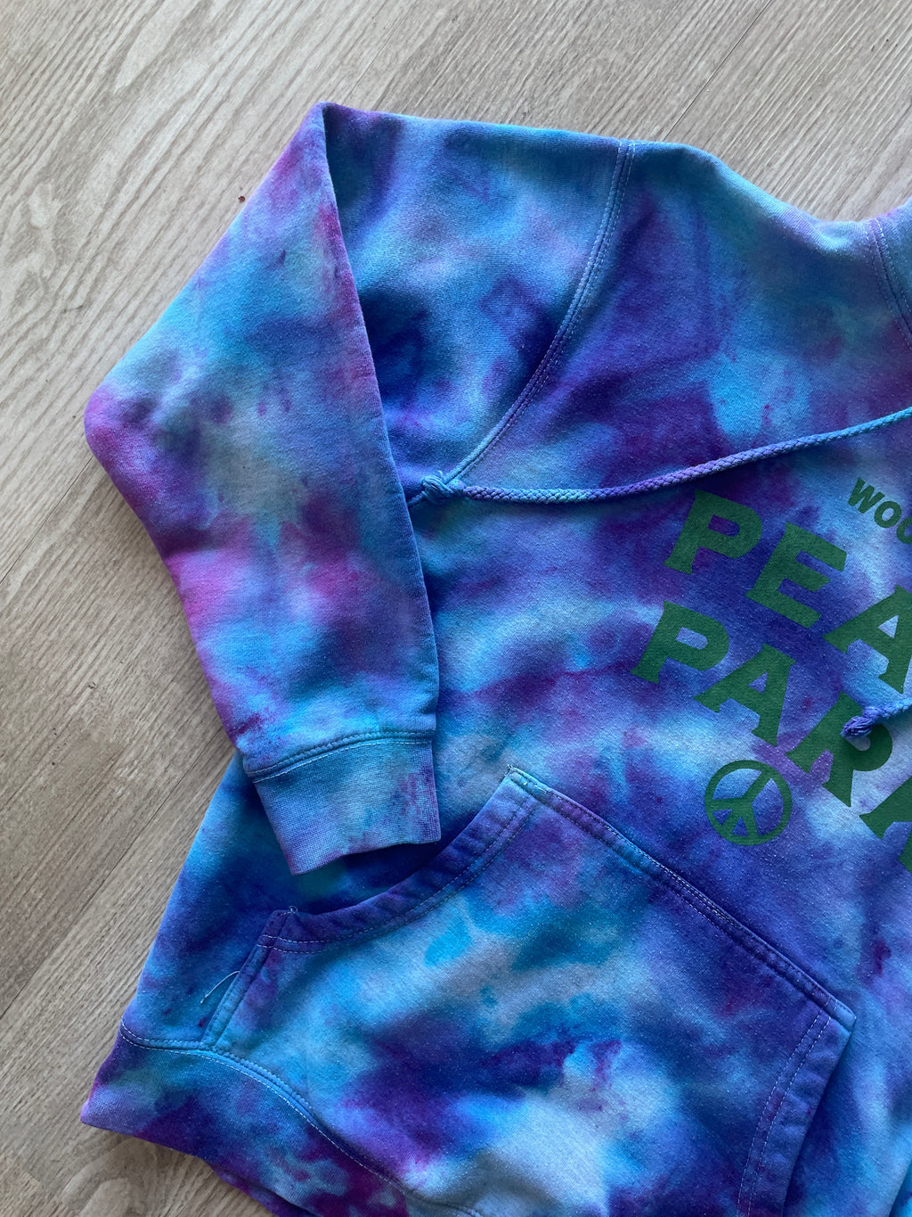 SMALL Men's Woodward Peace Park Handmade Galaxy Ice Dye Tie Dye Long Sleeve Hoodie | One-Of-a-Kind Upcycled Blue and Purple Sweatshirt