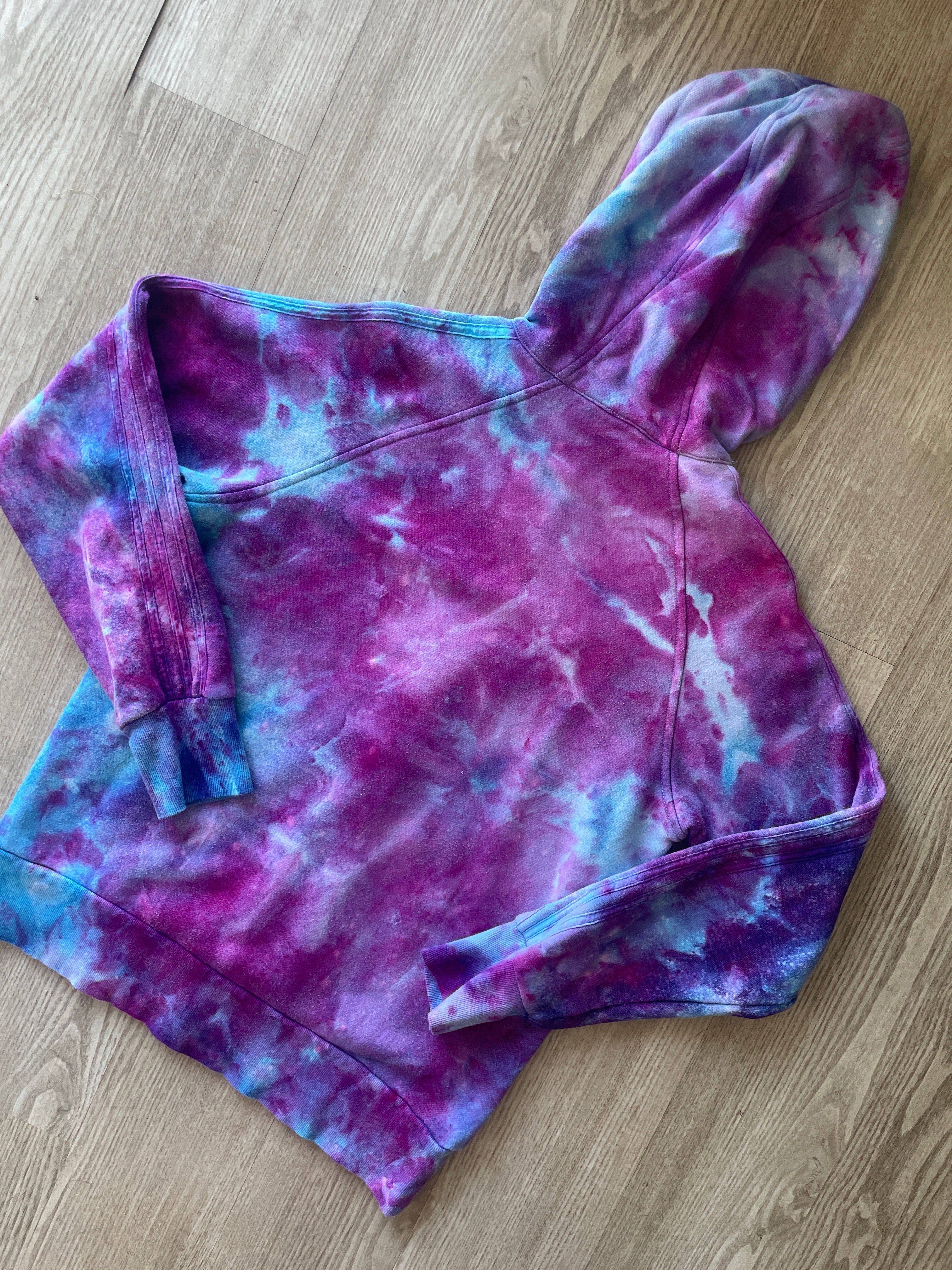 LARGE Women's adidas Galaxy Ice Dye Tie Dye Long Sleeve Full-Zip Hoodie | One-Of-a-Kind Upcycled Blue and Purple Sweatshirt