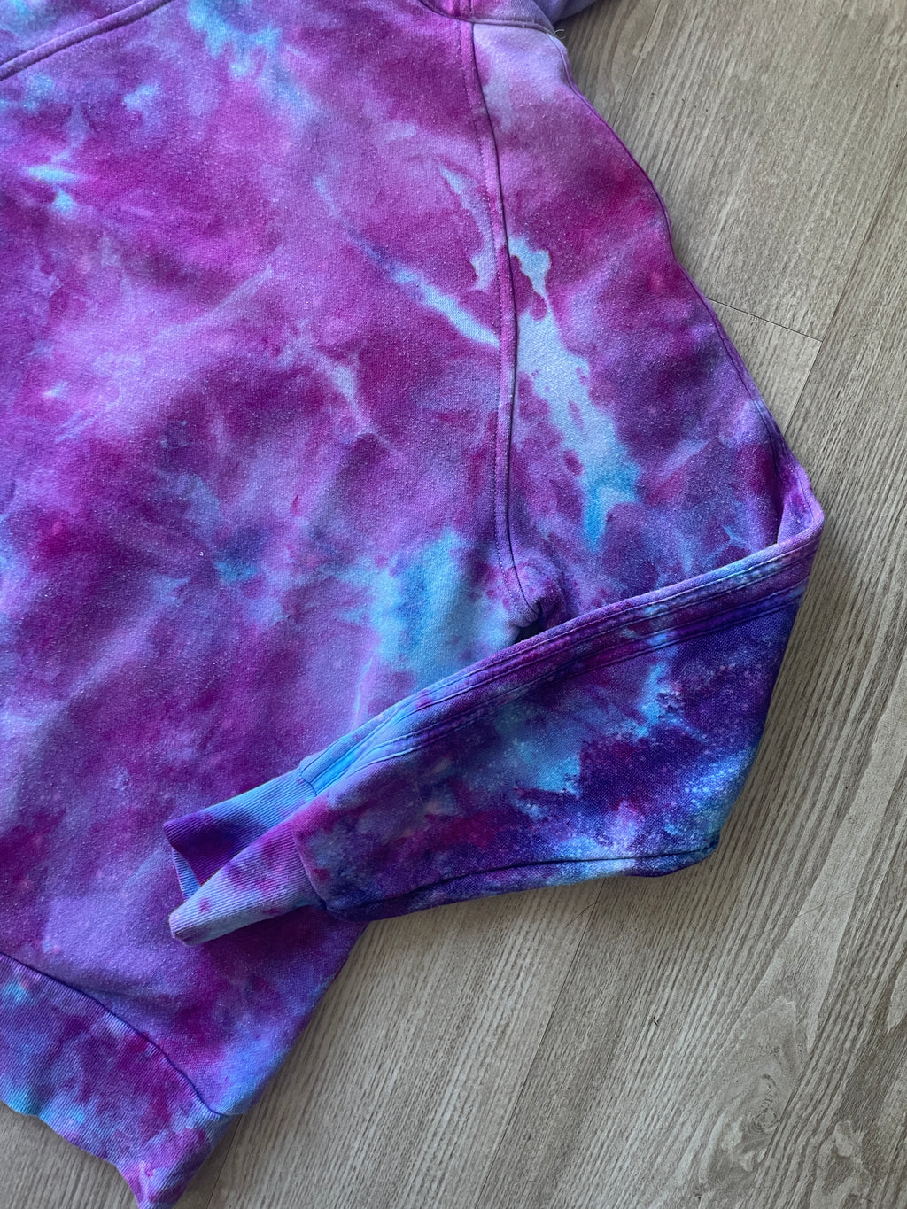 LARGE Women's adidas Galaxy Ice Dye Tie Dye Long Sleeve Full-Zip Hoodie | One-Of-a-Kind Upcycled Blue and Purple Sweatshirt