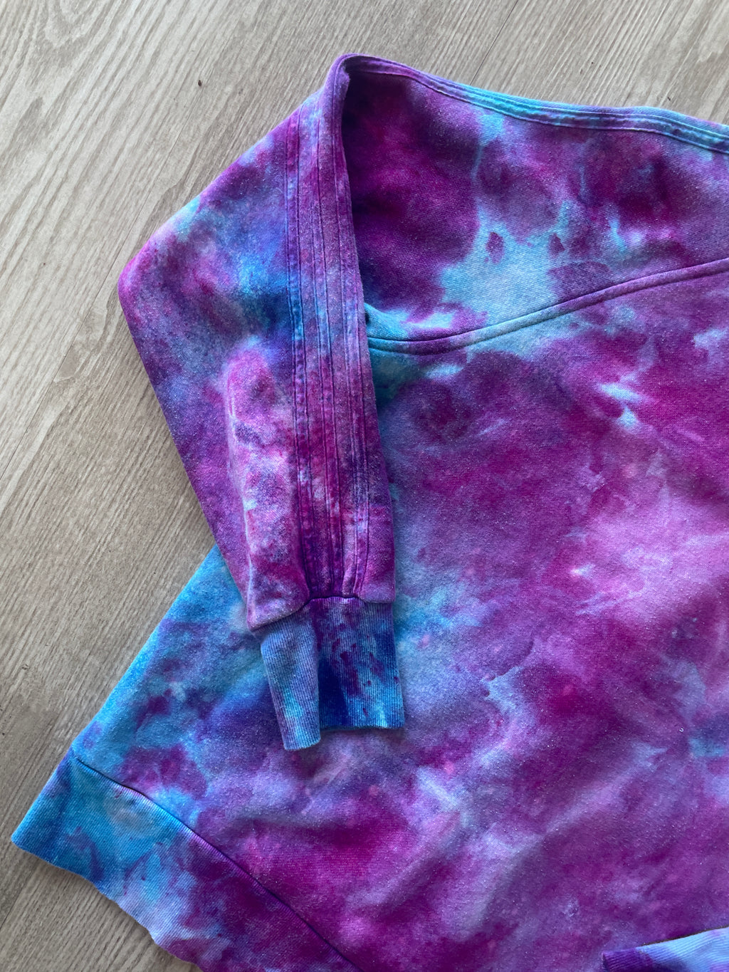 LARGE Women's adidas Galaxy Ice Dye Tie Dye Long Sleeve Full-Zip Hoodie | One-Of-a-Kind Upcycled Blue and Purple Sweatshirt