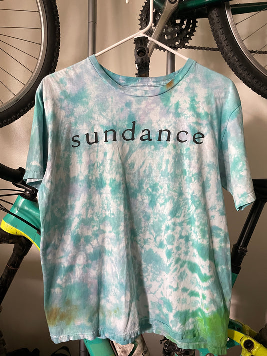 Sundance Handmade Tie Dye T-Shirt | White and Mint Green Crumpled Tie Dye Short Sleeve | Women’s Large