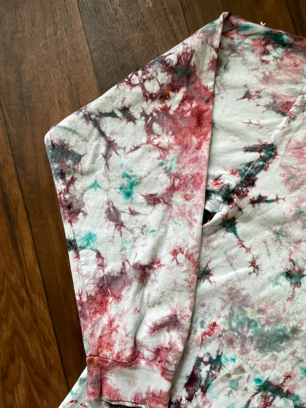 Vans off the Wall Roses Handmade Tie Dye T-Shirt | Pink and Mint Green Crumpled Tie Dye Long Sleeve | XL Men's