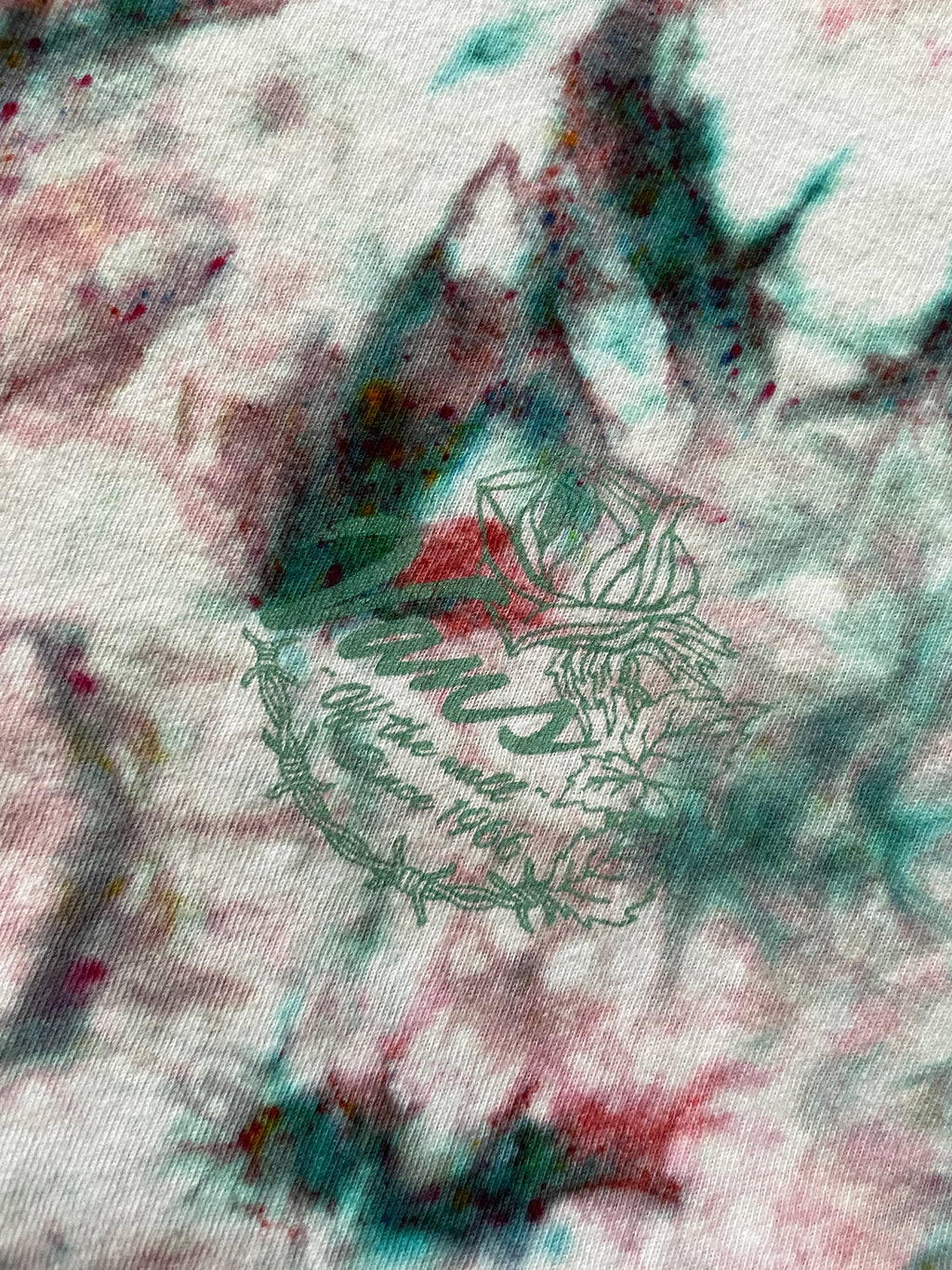Vans off the Wall Roses Handmade Tie Dye T-Shirt | Pink and Mint Green Crumpled Tie Dye Long Sleeve | XL Men's