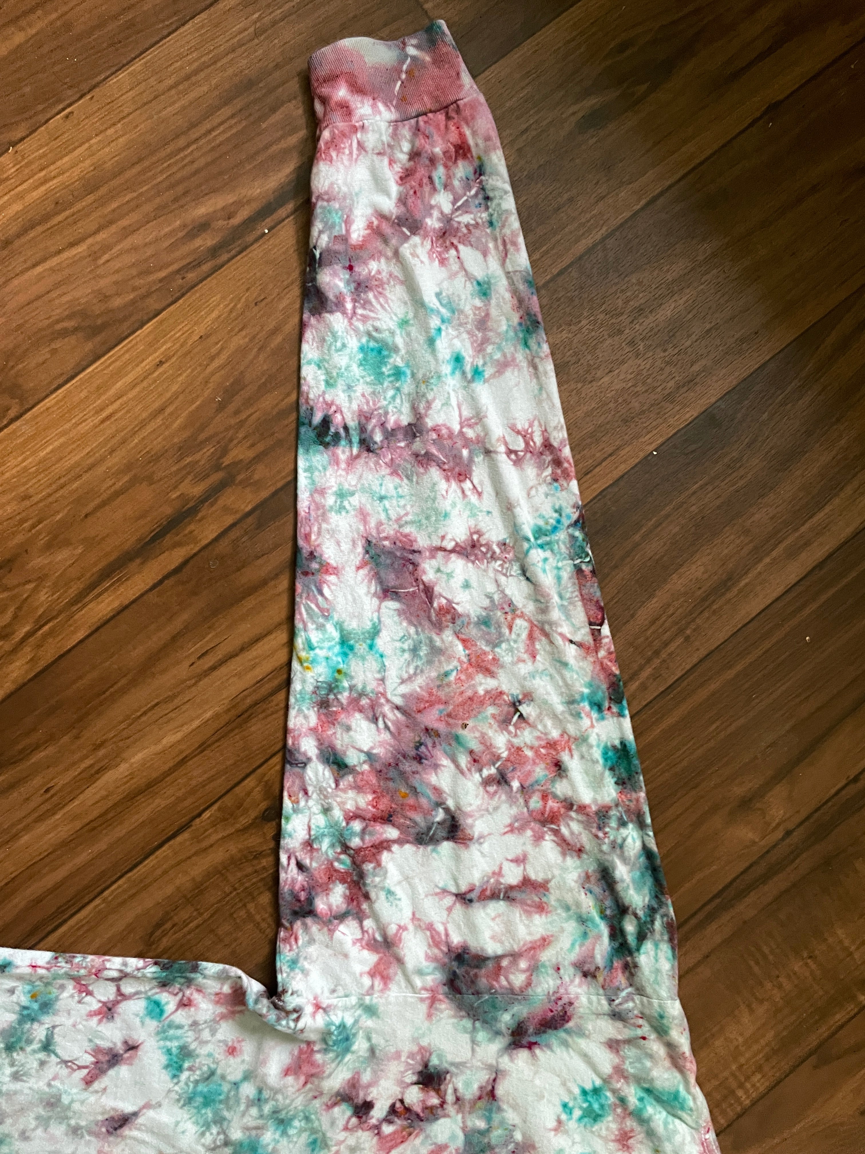 Vans off the Wall Roses Handmade Tie Dye T-Shirt | Pink and Mint Green Crumpled Tie Dye Long Sleeve | XL Men's