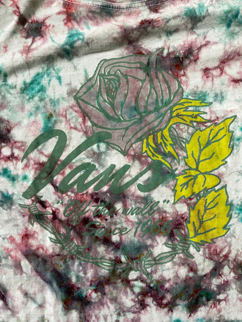Vans off the Wall Roses Handmade Tie Dye T-Shirt | Pink and Mint Green Crumpled Tie Dye Long Sleeve | XL Men's