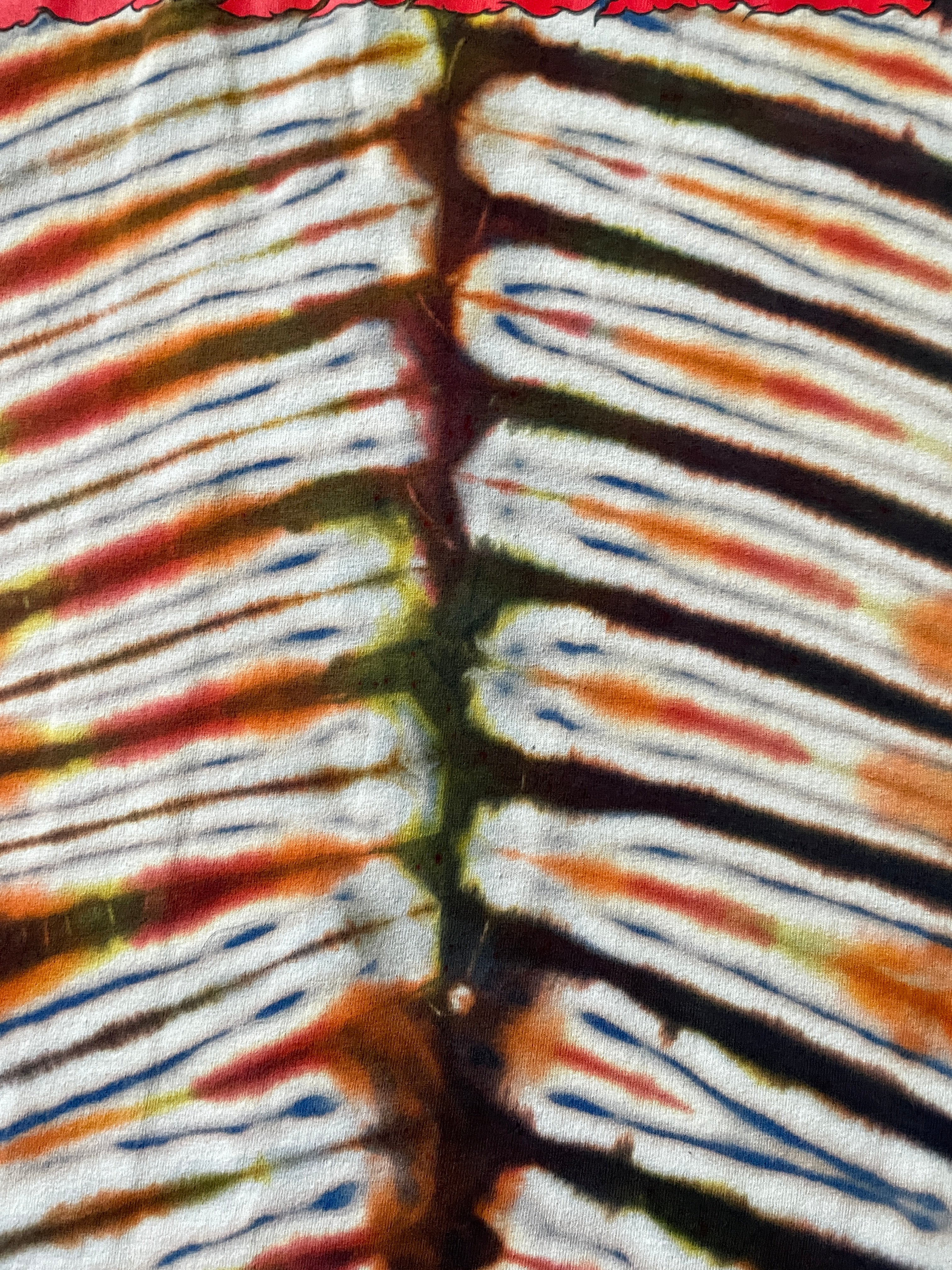 Hoonigan Handmade Reverse Tie Dye Short Sleeve T-Shirt | One-Of-a-Kind Upcycled Black, White, and Red V-Pleated Tie Dye Top | Men's Medium