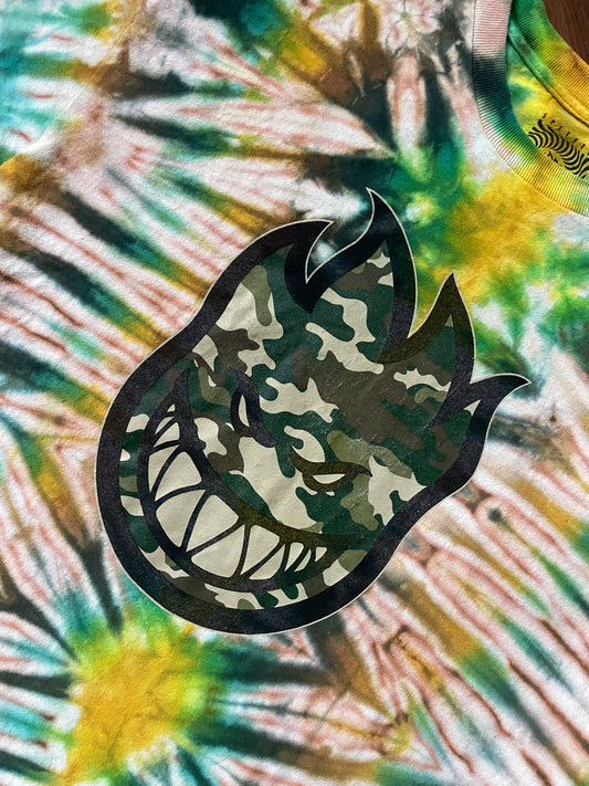 Spitfire Reverse Tie Dye T-Shirt | Green and Yellow Short Sleeve Hand Tie Dyed Short Sleeve | Men's Large